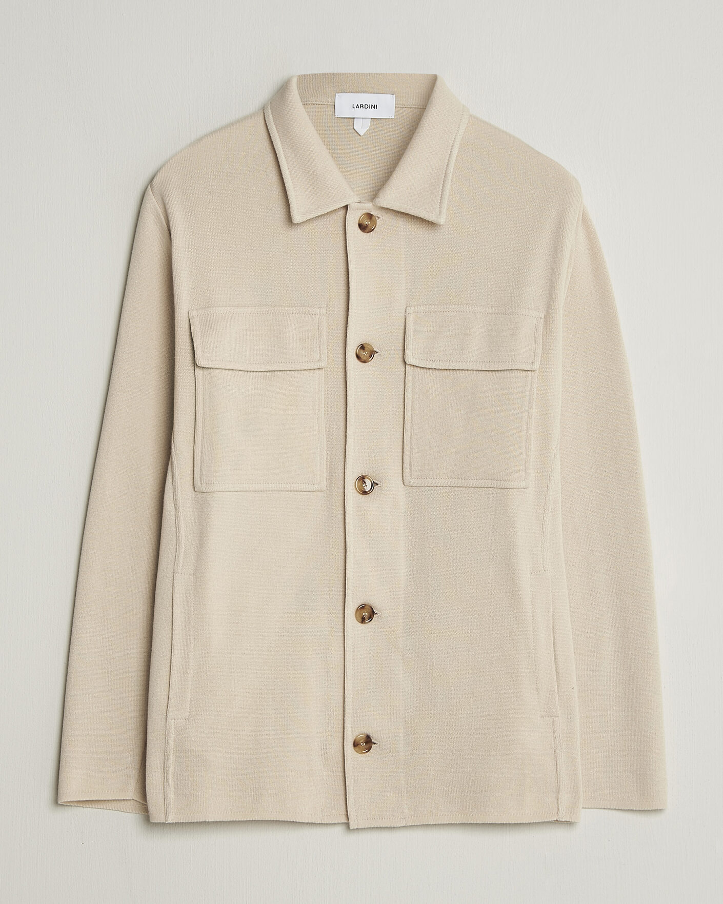 Herre | Jakker | Lardini | Knitted Cotton Pocket Shirt Jacket Beige