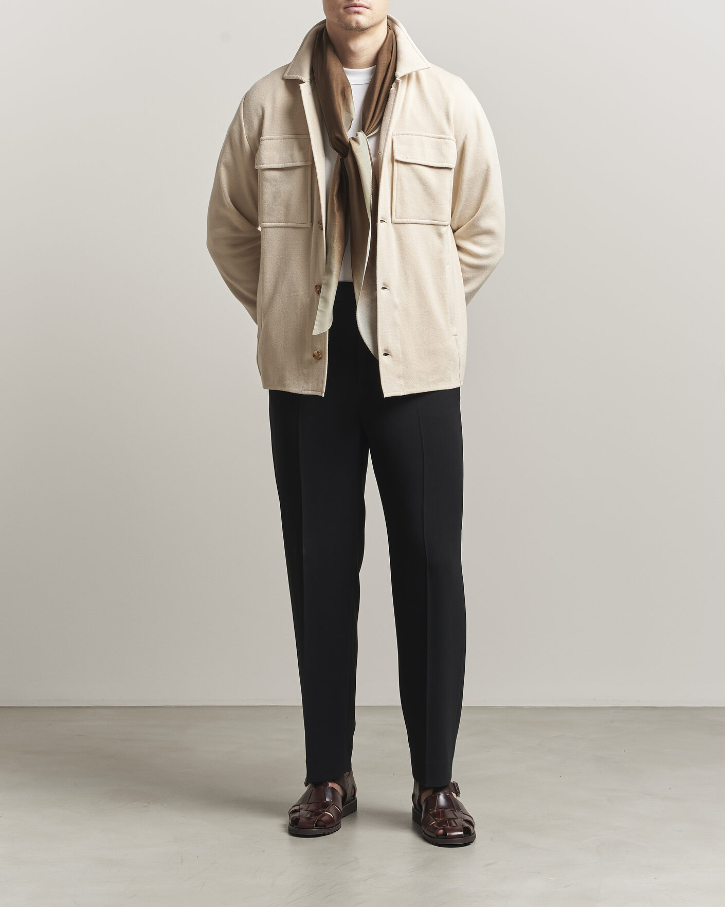 Herre | Dressjakker | Lardini | Knitted Cotton Pocket Shirt Jacket Beige