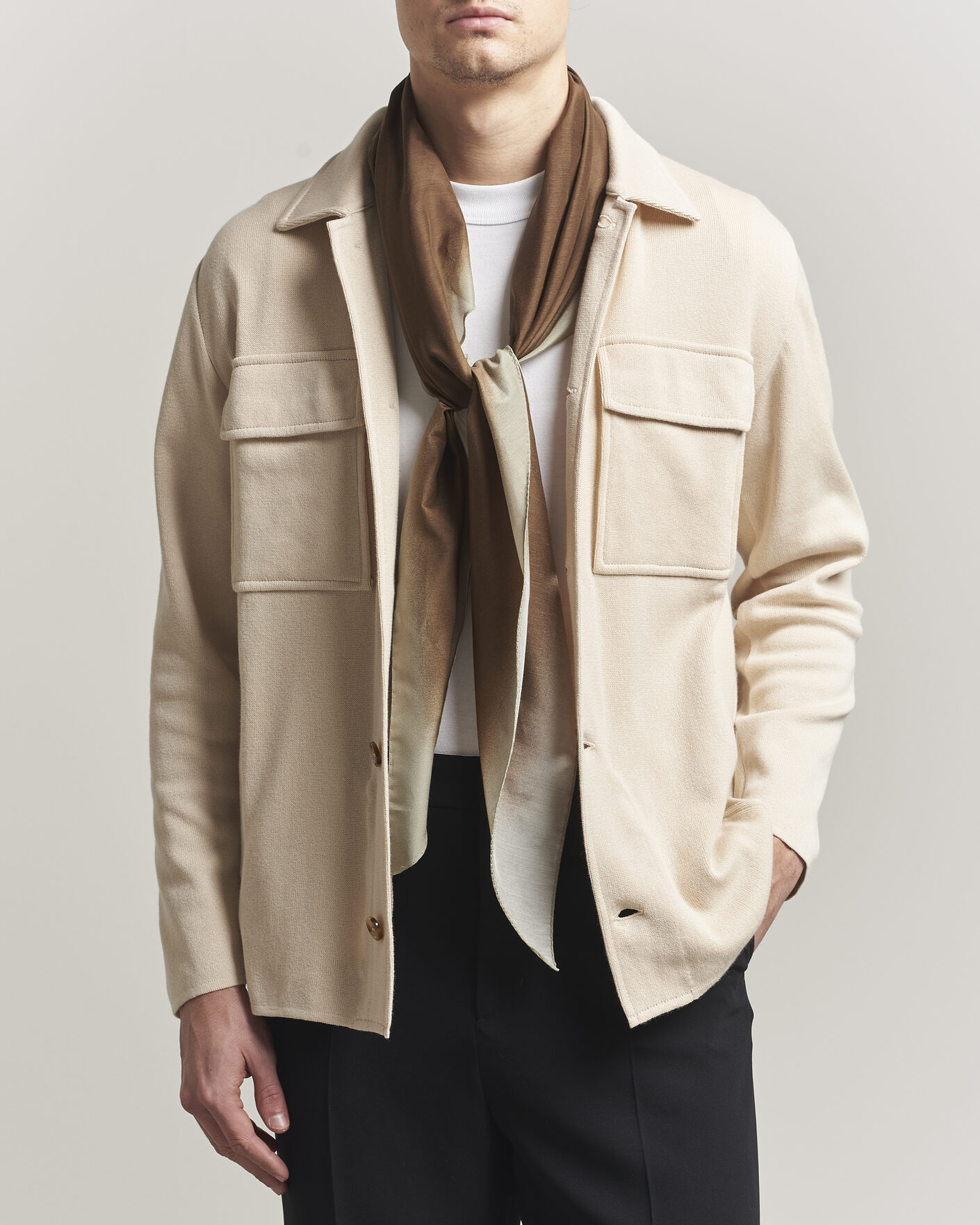 Herre | Dressjakker | Lardini | Knitted Cotton Pocket Shirt Jacket Beige