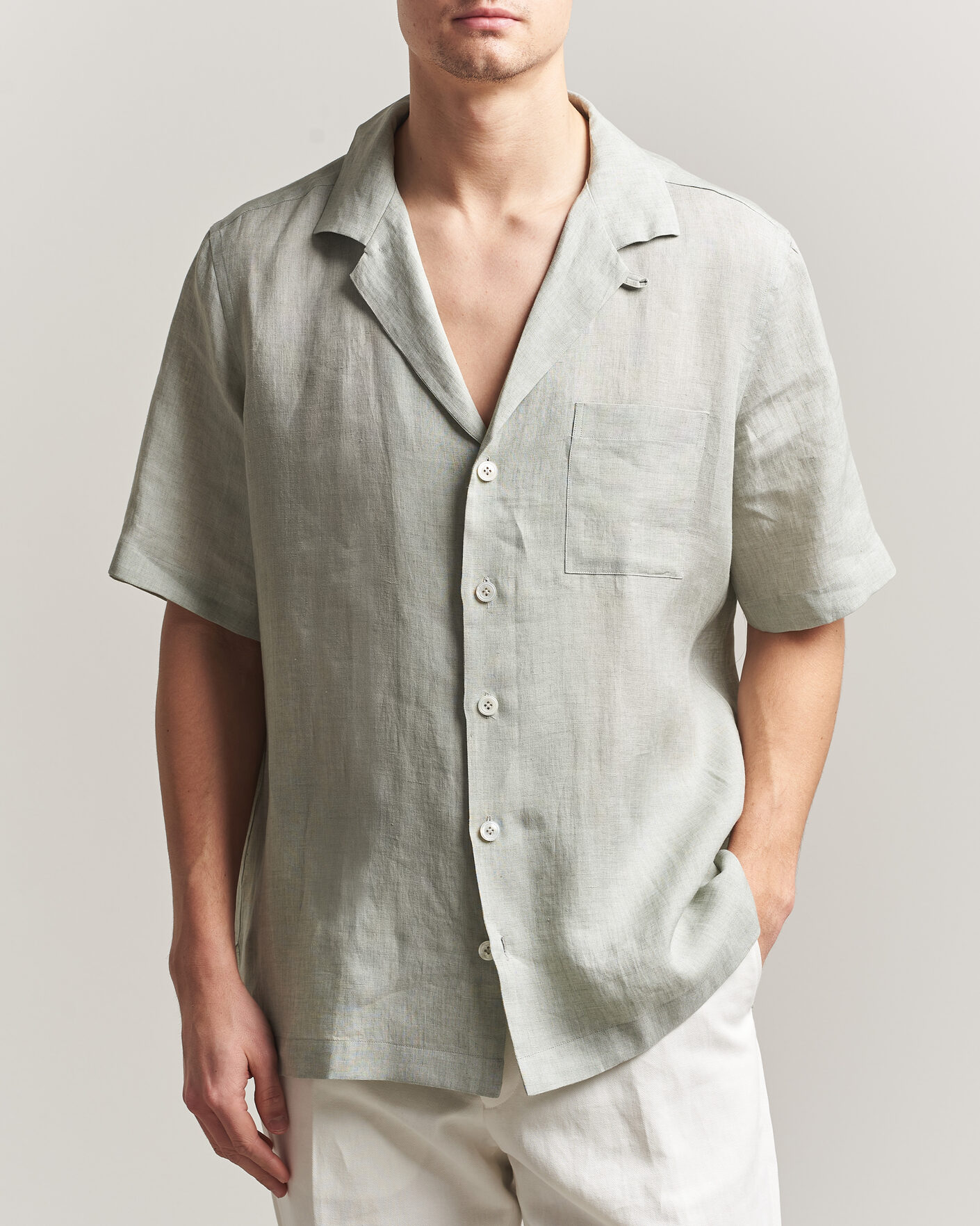 Herre | Skjorter | Lardini | Klop Short Sleeve Linen Resort Shirt Light Green