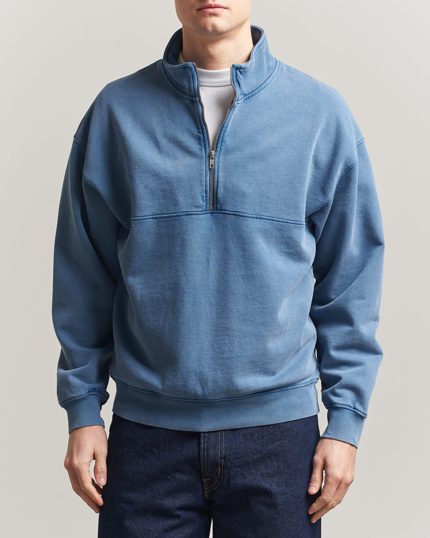 Herre | Gensere | Colorful Standard | Classic Organic Half-Zip Faded Indigo