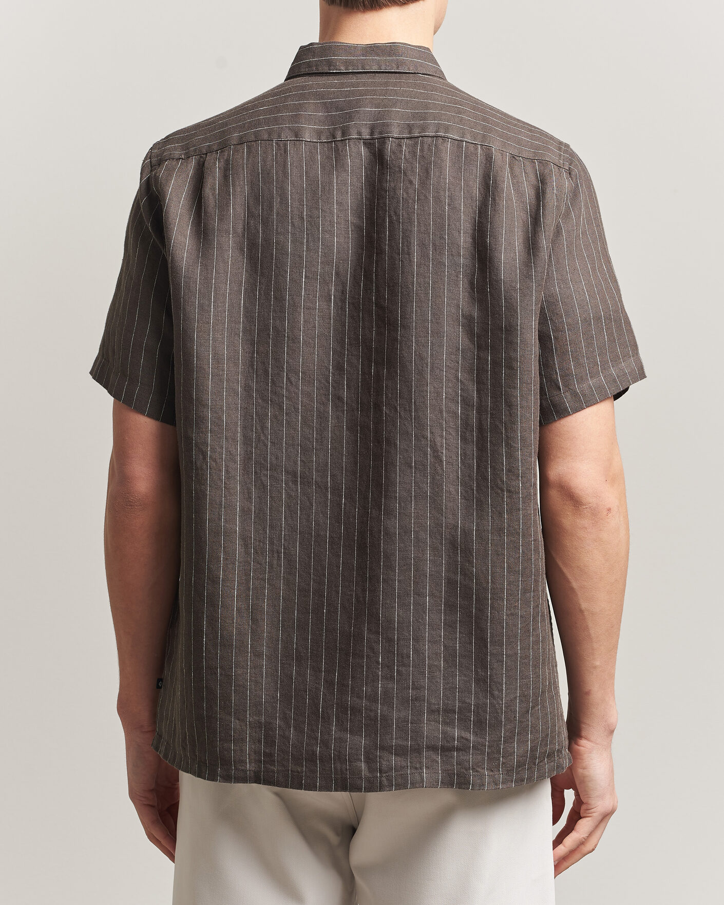 Herre | Skjorter | Samsøe Samsøe | Avan Linen Striped Short Sleeve Shirt Black Olive