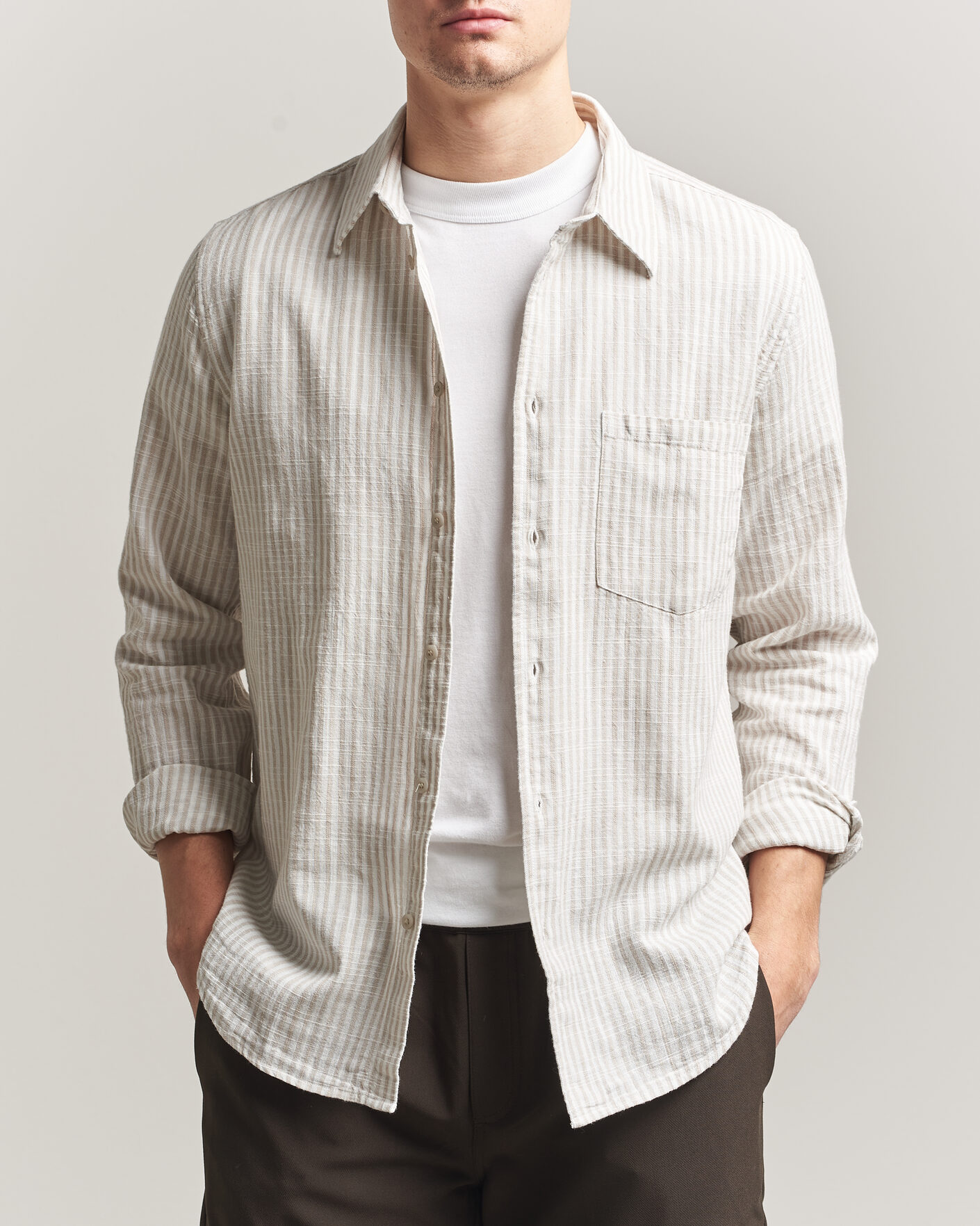 Herre | Skjorter | Samsøe Samsøe | Liam Cotton/Linen Striped Shirt Moonstruck
