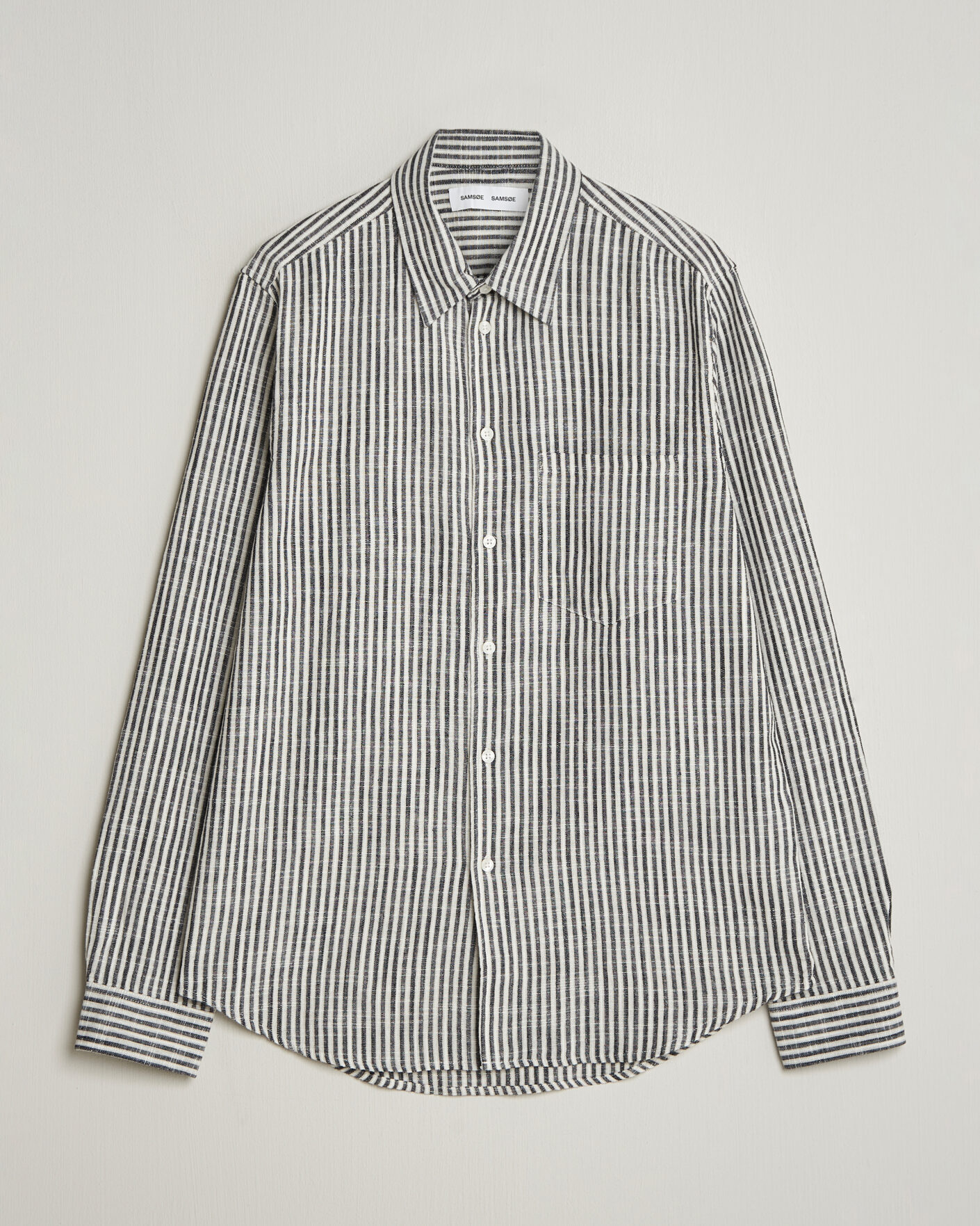 Herre | Skjorter | Samsøe Samsøe | Liam Cotton/Linen Striped Shirt Salute Navy