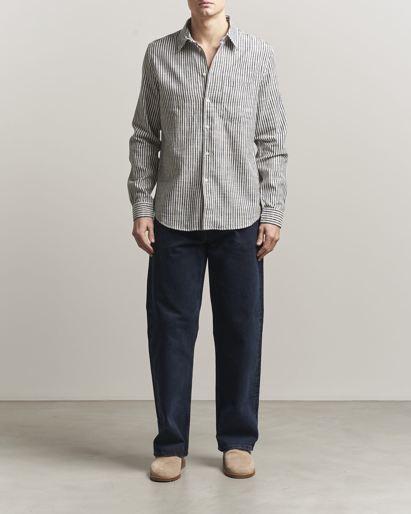 Herre | Skjorter | Samsøe Samsøe | Liam Cotton/Linen Striped Shirt Salute Navy