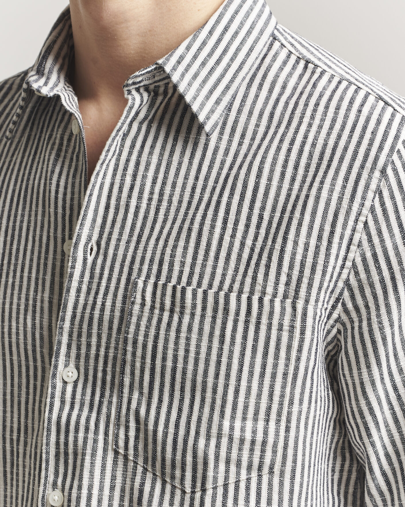 Herre | Skjorter | Samsøe Samsøe | Liam Cotton/Linen Striped Shirt Salute Navy