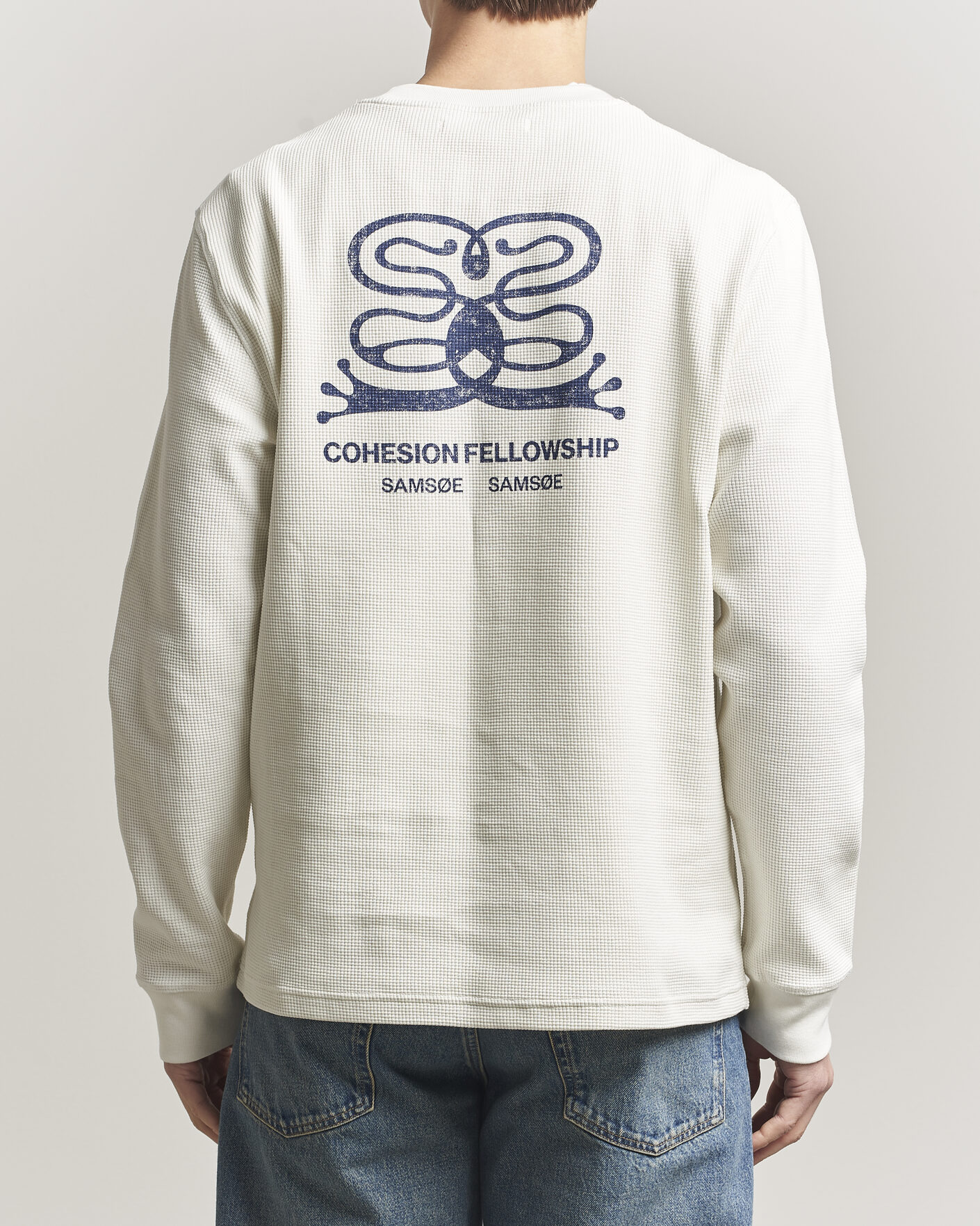 Herre | T-Shirts | Samsøe Samsøe | Fellow Waffle Printed Long Sleeve T-Shirt Clear Cream