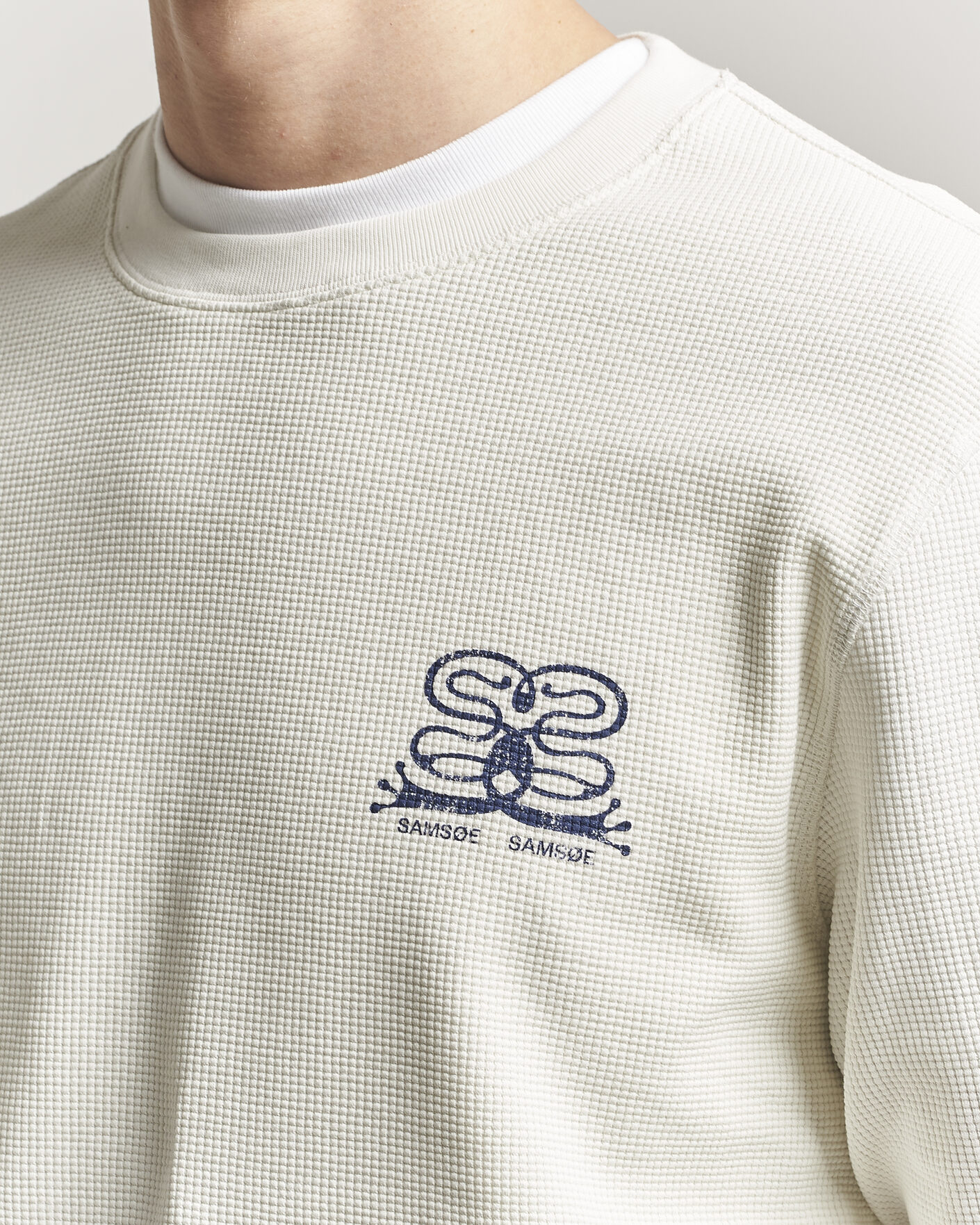 Herre | T-Shirts | Samsøe Samsøe | Fellow Waffle Printed Long Sleeve T-Shirt Clear Cream