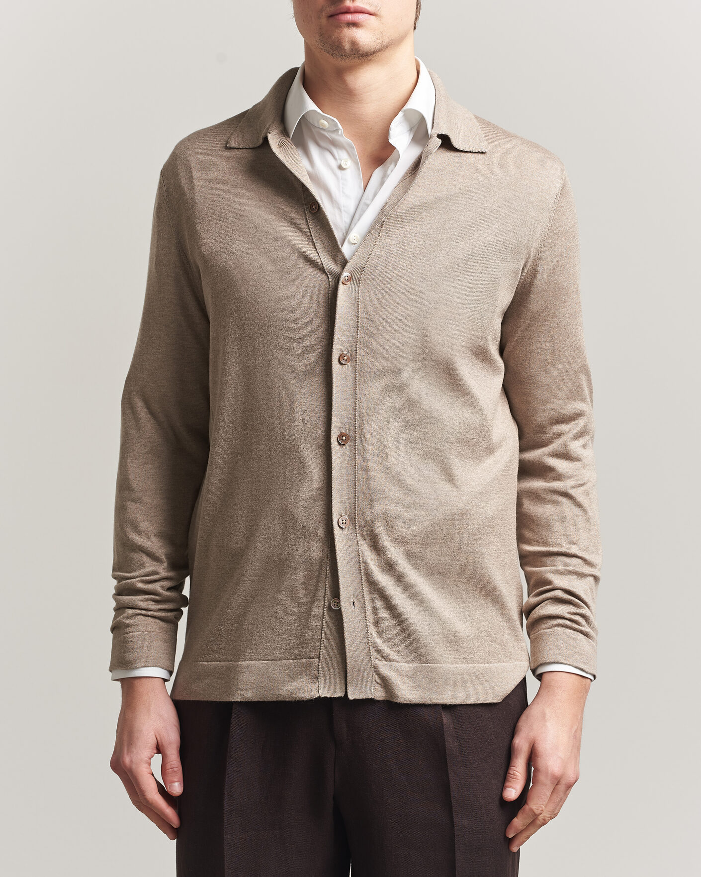 Herre | Gensere | Stenströms | Silk/Cashmere Cardigan Taupe