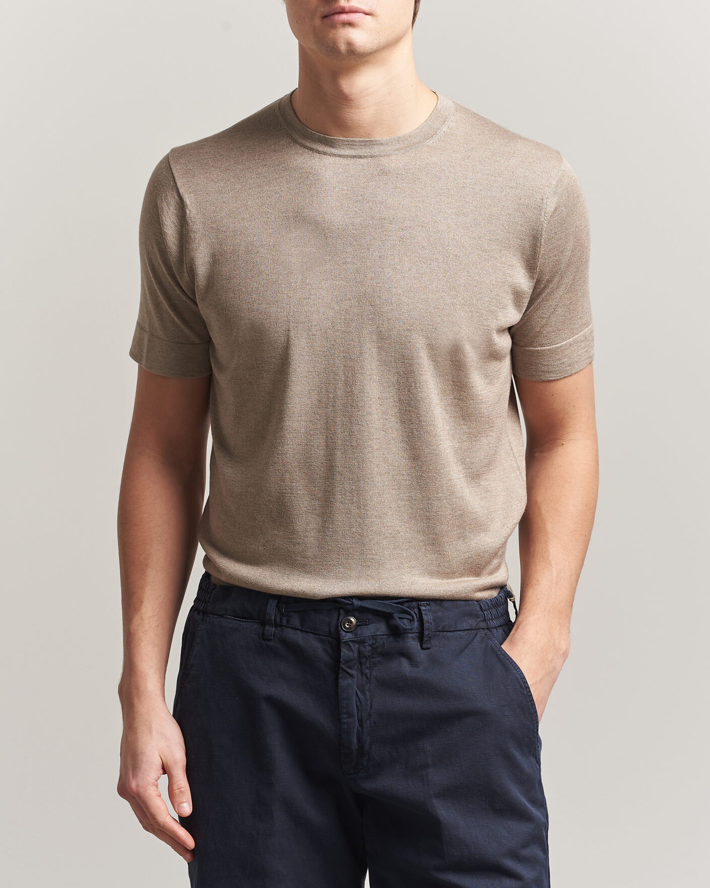 Herre | T-Shirts | Stenströms | Silk/Cashmere T-Shirt Taupe