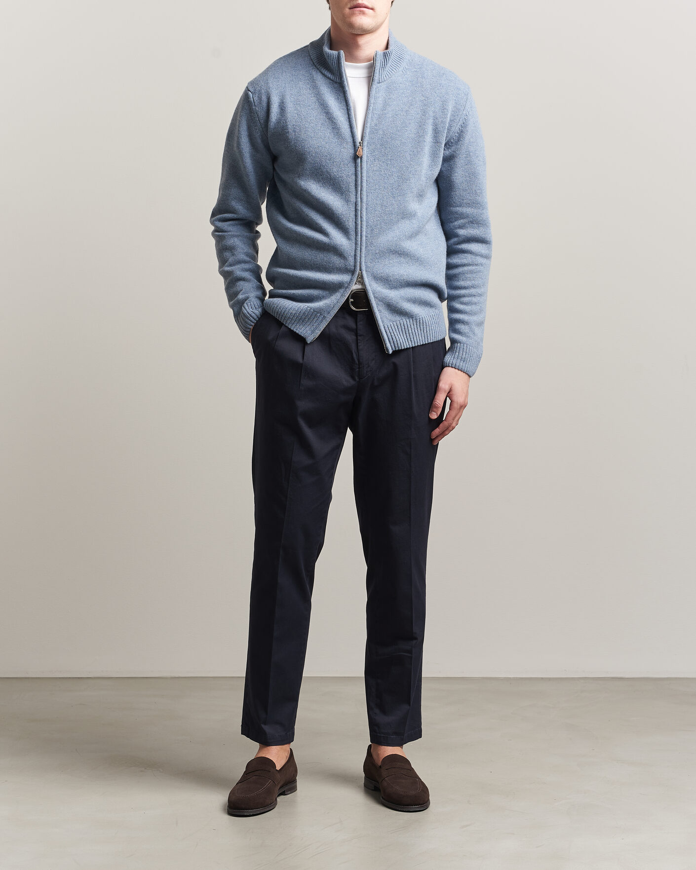 Herre | Gensere | Stenströms | Brushed Merino Full Zip Light Blue
