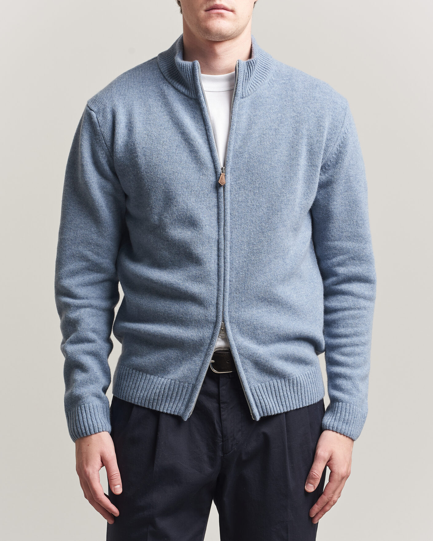 Herre | Gensere | Stenströms | Brushed Merino Full Zip Light Blue