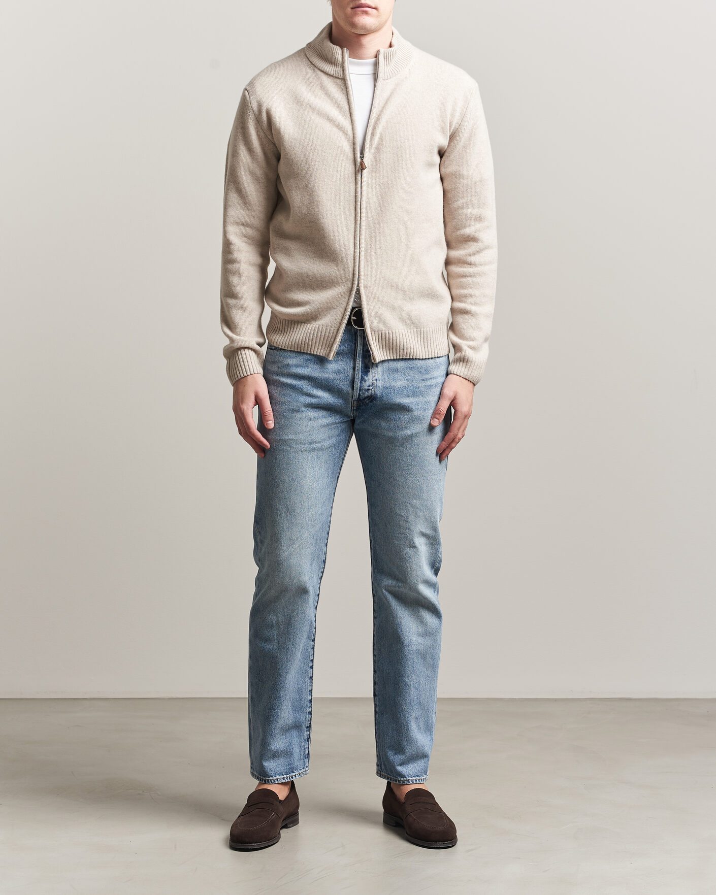 Herre | Gensere | Stenströms | Brushed Merino Full Zip Beige