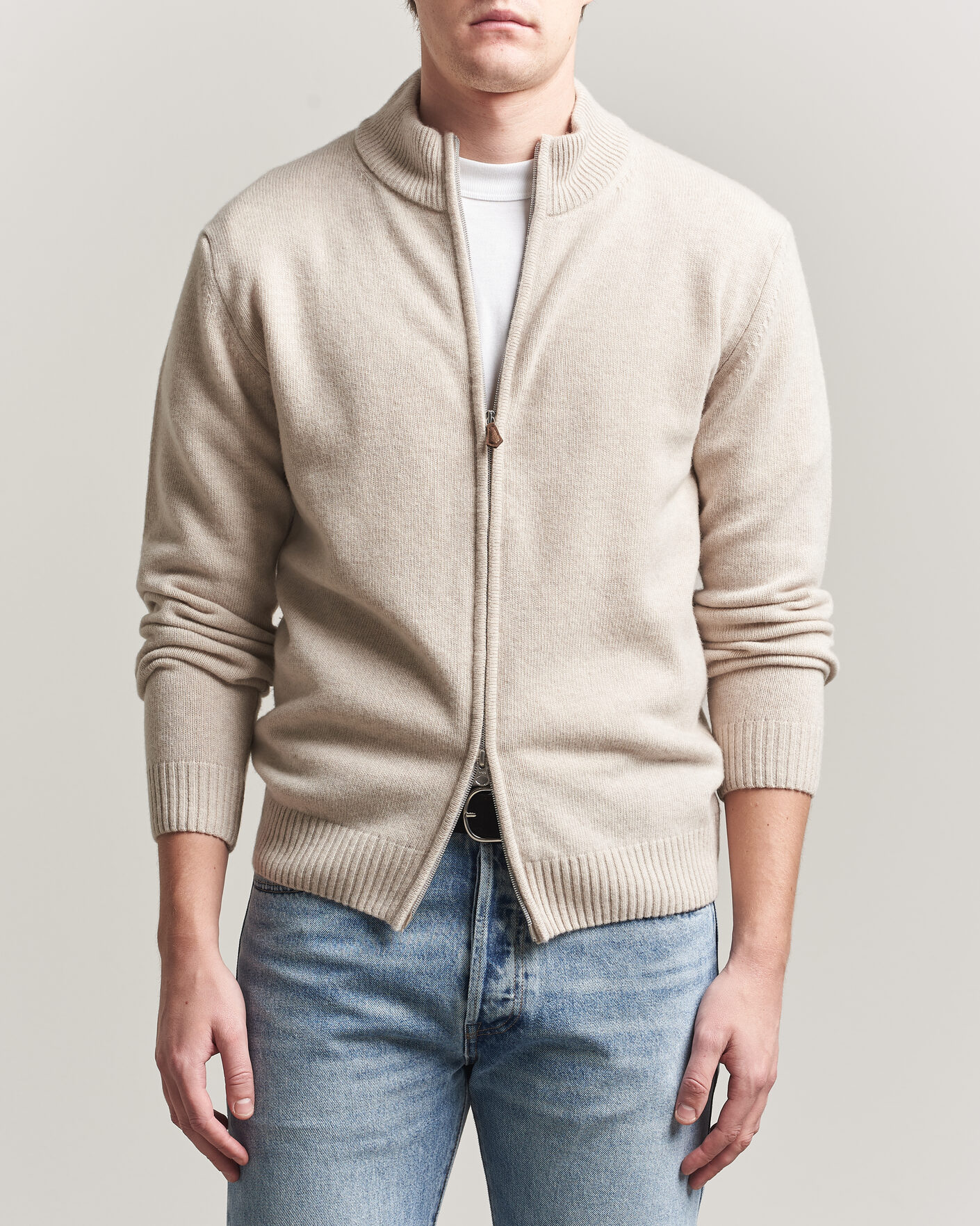 Herre | Gensere | Stenströms | Brushed Merino Full Zip Beige