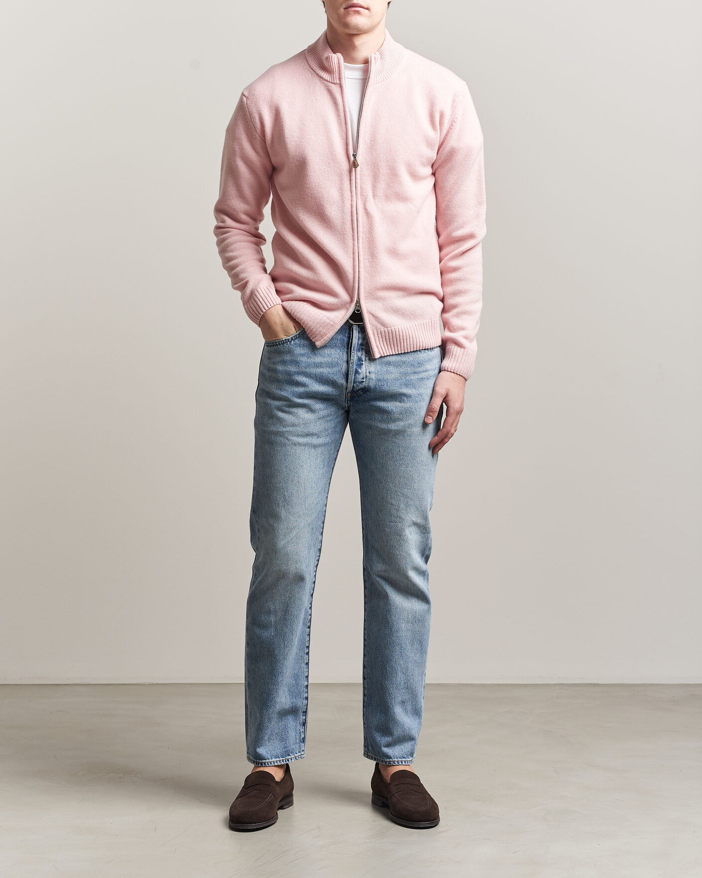 Herre | Gensere | Stenströms | Brushed Merino Full Zip Pink
