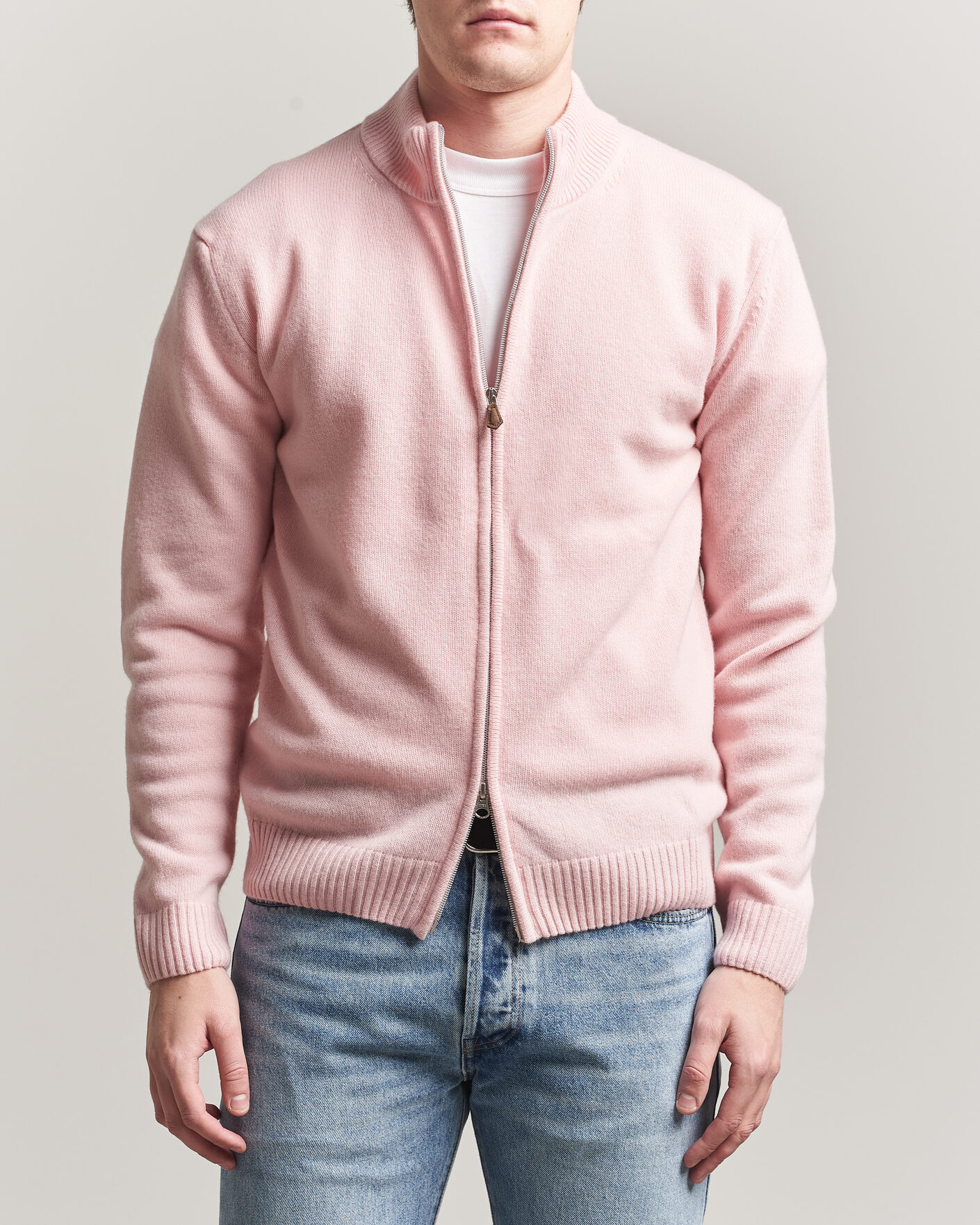 Herre | Gensere | Stenströms | Brushed Merino Full Zip Pink