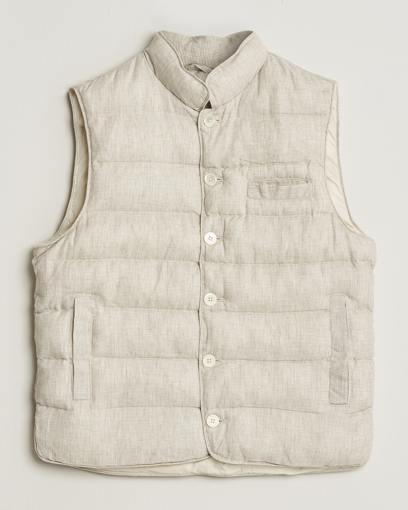 Herre | Vester | Stenströms | Padded Mini Houndstooth Linen Vest Beige