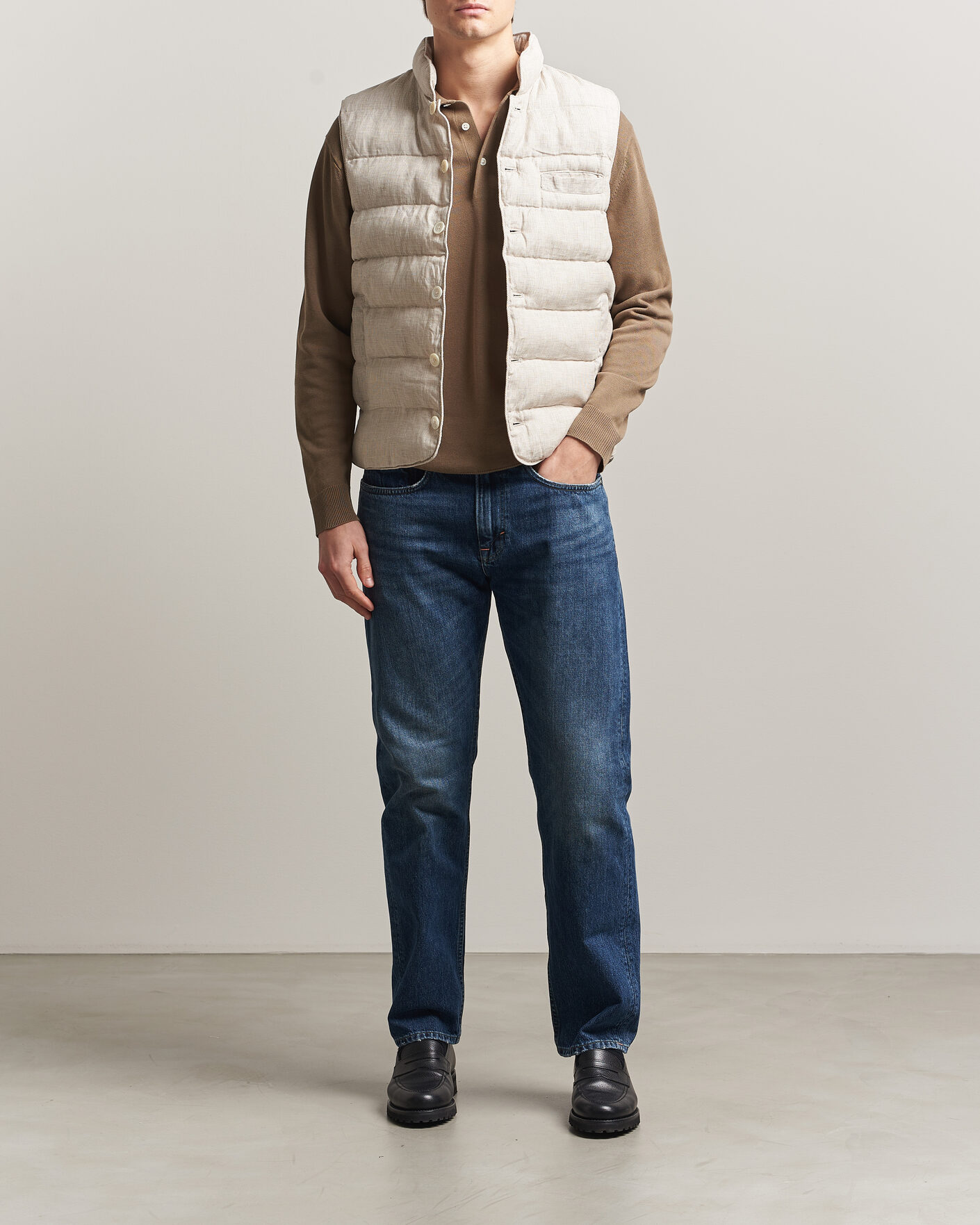 Herre | Vester | Stenströms | Padded Mini Houndstooth Linen Vest Beige