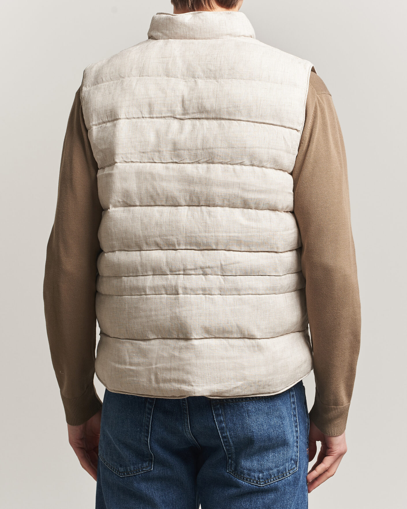 Herre | Vester | Stenströms | Padded Mini Houndstooth Linen Vest Beige