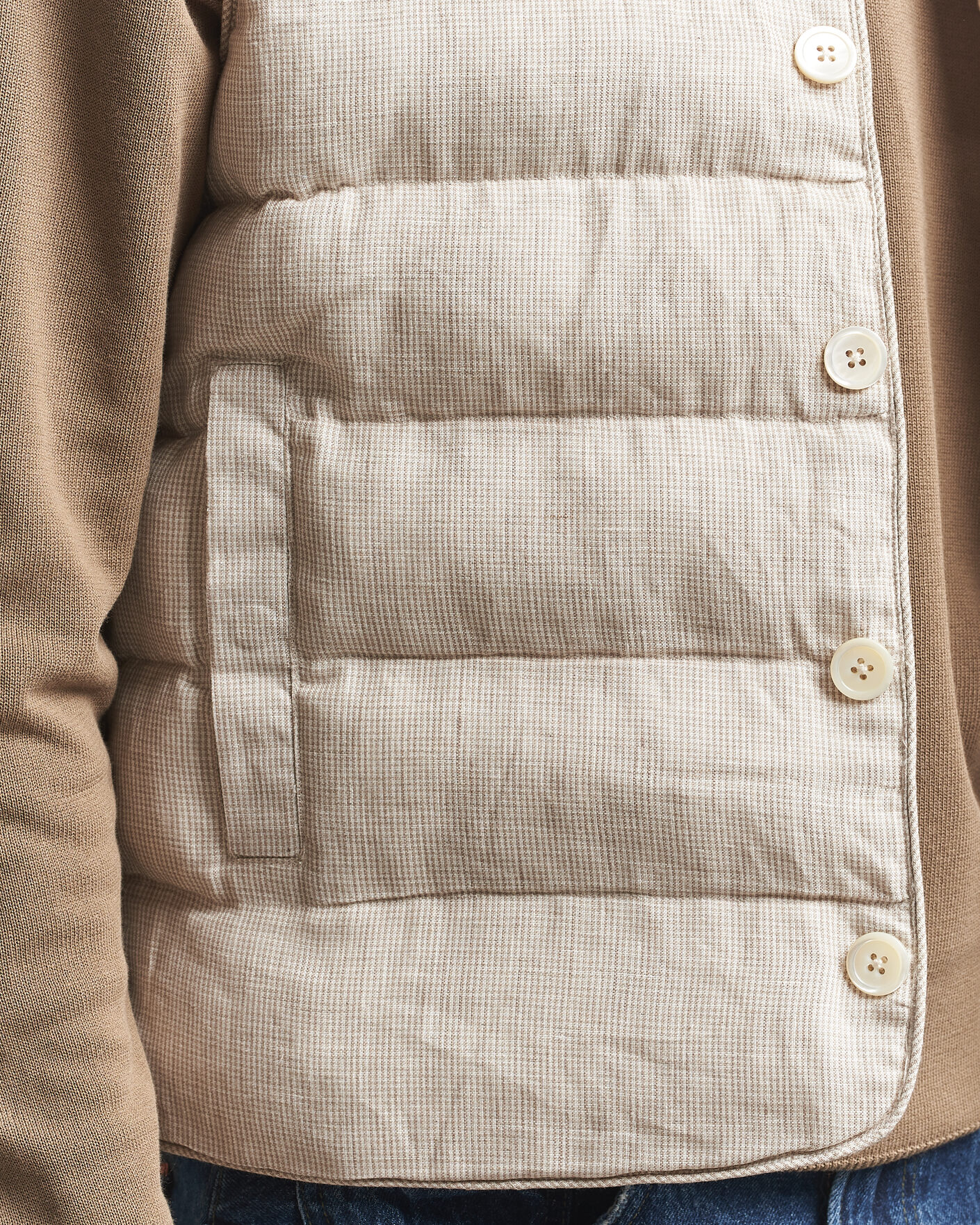 Herre | Vester | Stenströms | Padded Mini Houndstooth Linen Vest Beige