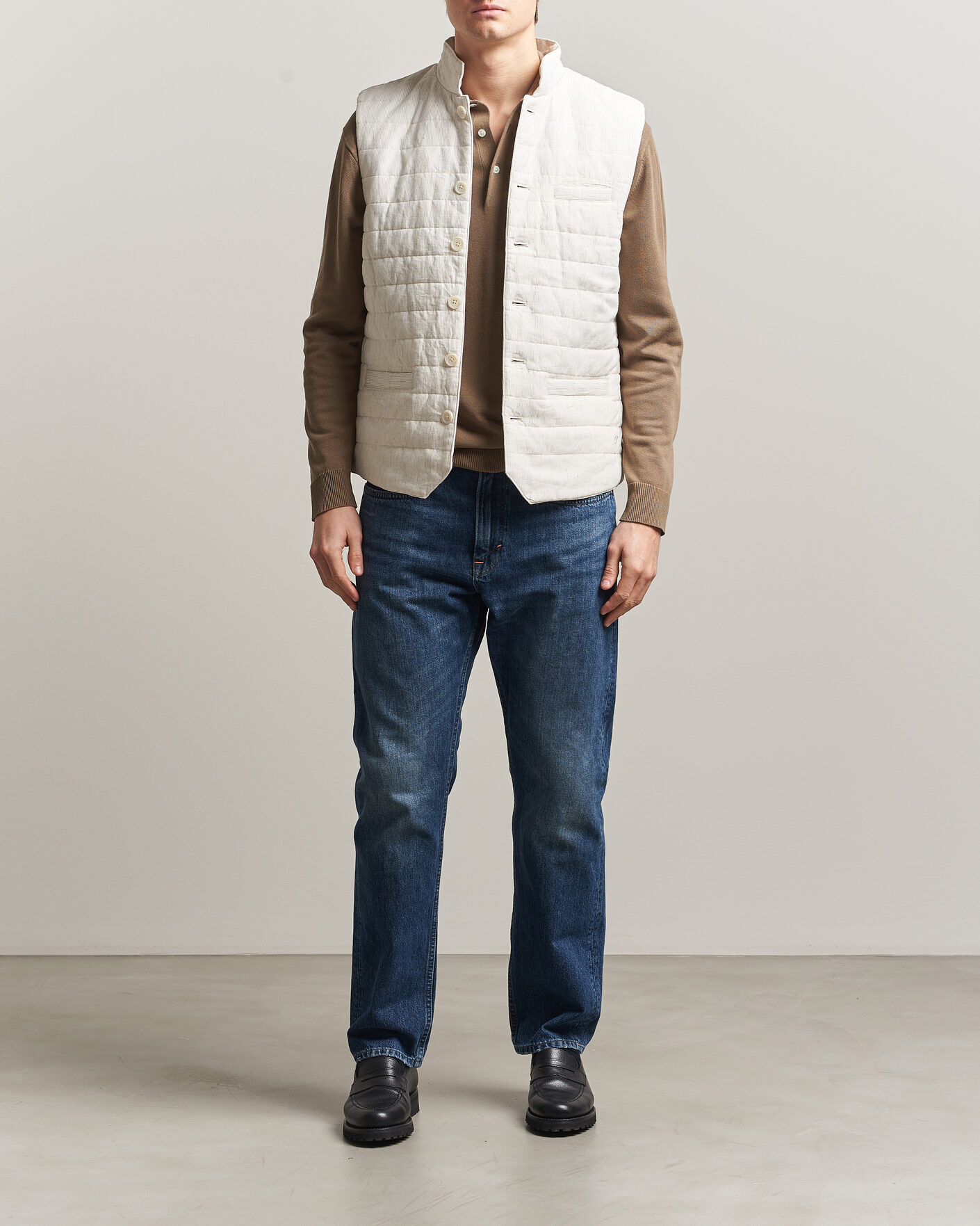 Herre | Vester | Stenströms | Mid Layer Pin Stripe Linen Vest Off White
