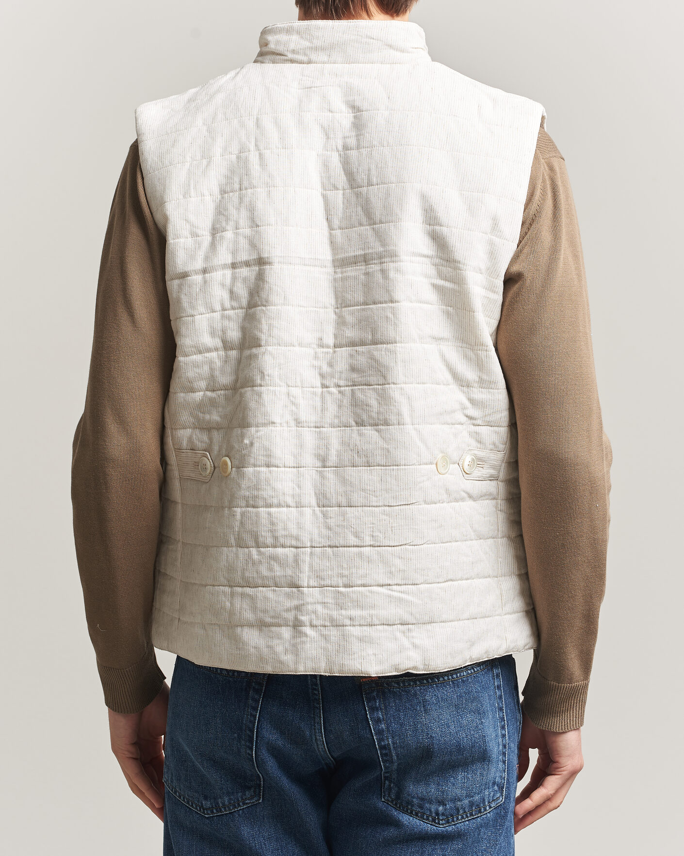 Herre | Vester | Stenströms | Mid Layer Pin Stripe Linen Vest Off White