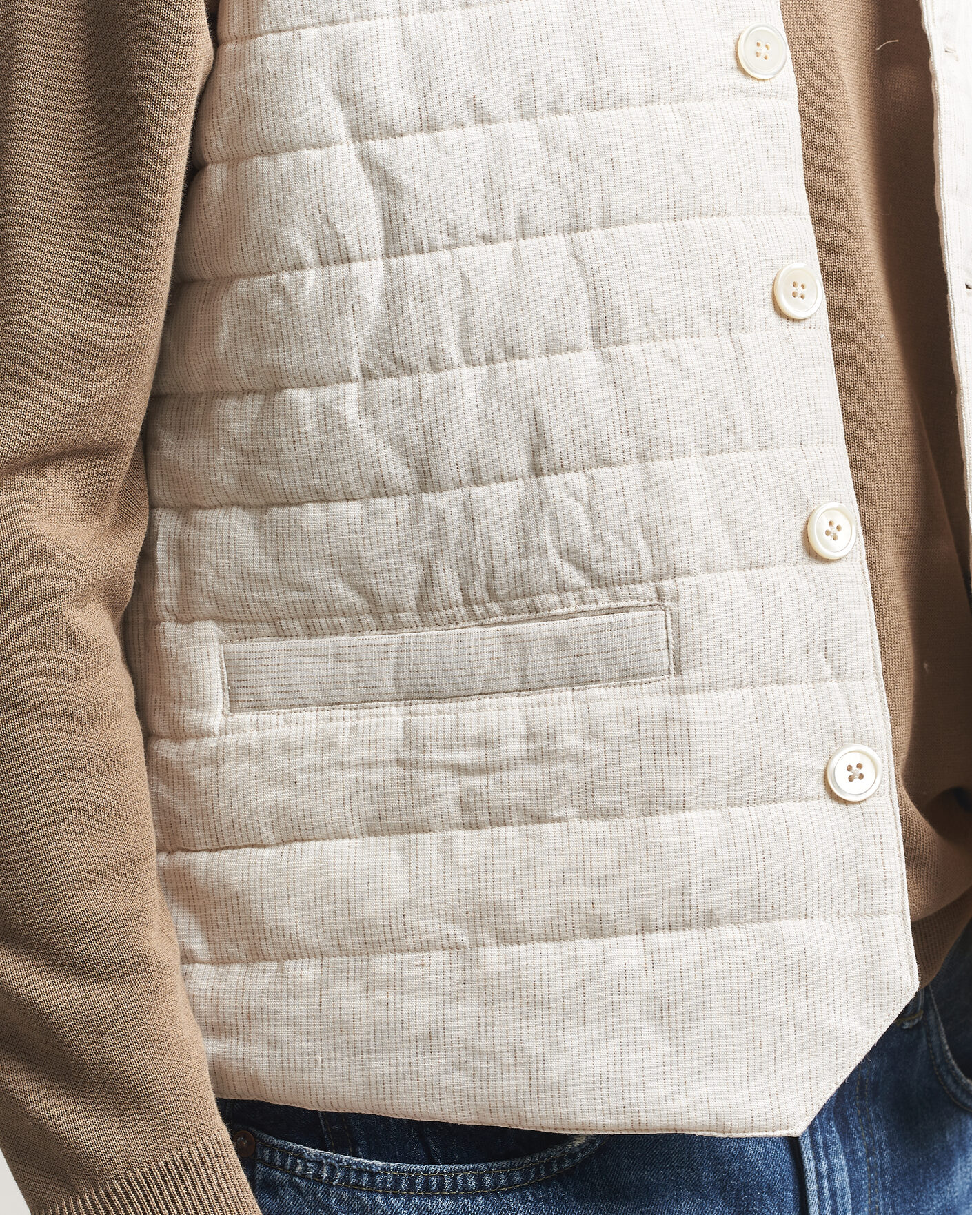 Herre | Vester | Stenströms | Mid Layer Pin Stripe Linen Vest Off White