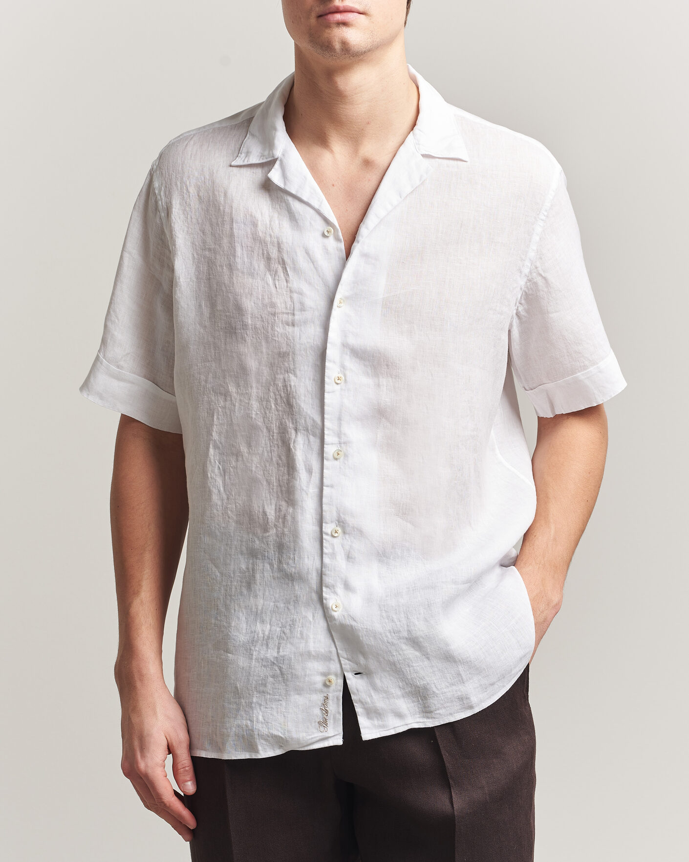 Herre | Skjorter | Stenströms | Short Sleeve Linen Shirt White