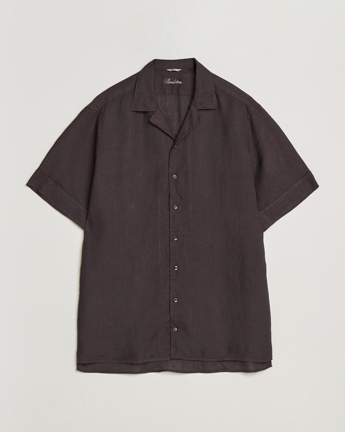 Herre | Skjorter | Stenströms | Short Sleeve Linen Shirt Dark Brown