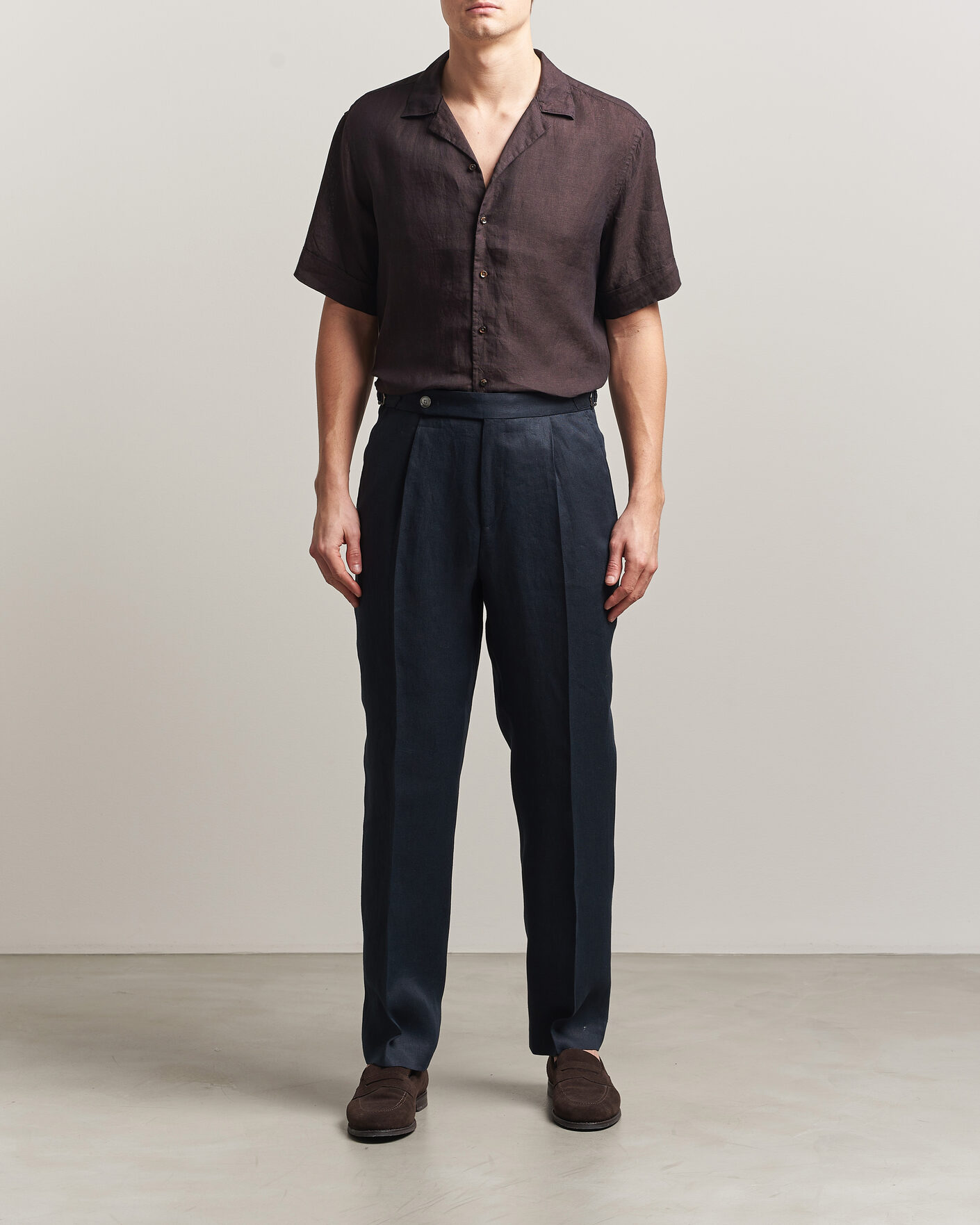 Herre | Skjorter | Stenströms | Short Sleeve Linen Shirt Dark Brown