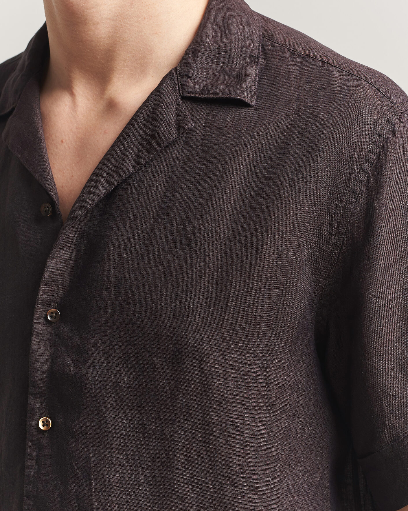 Herre | Skjorter | Stenströms | Short Sleeve Linen Shirt Dark Brown