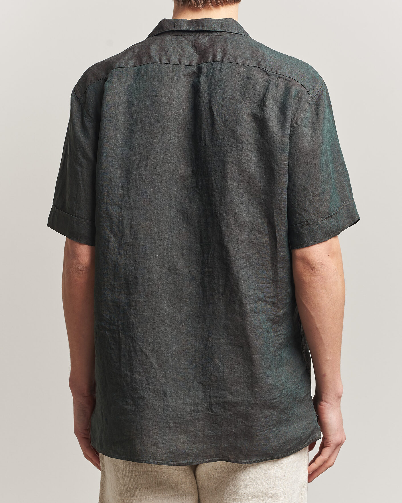 Herre | Skjorter | Stenströms | Short Sleeve Linen Shirt Dark Green