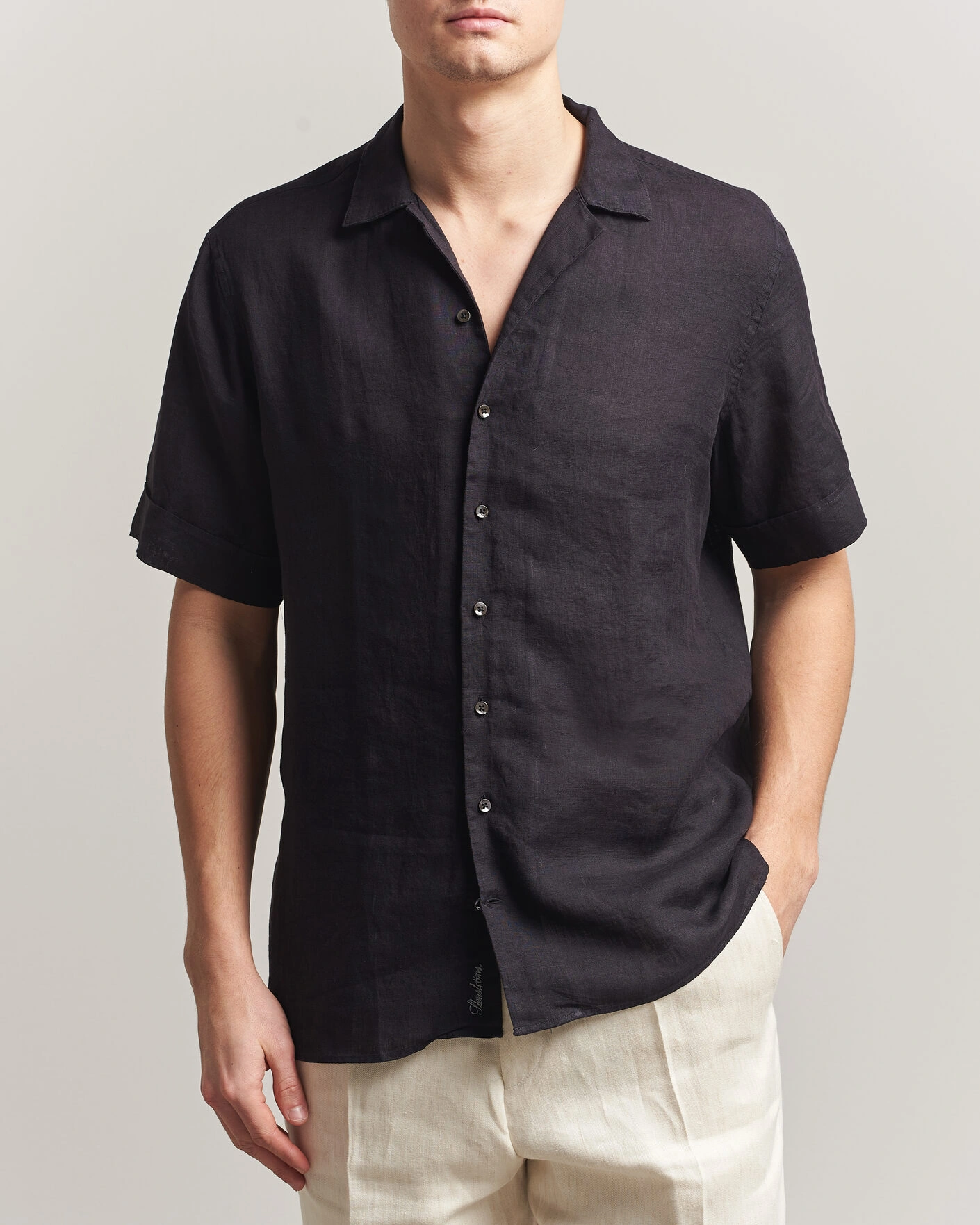 Herre | Skjorter | Stenströms | Short Sleeve Linen Shirt Black