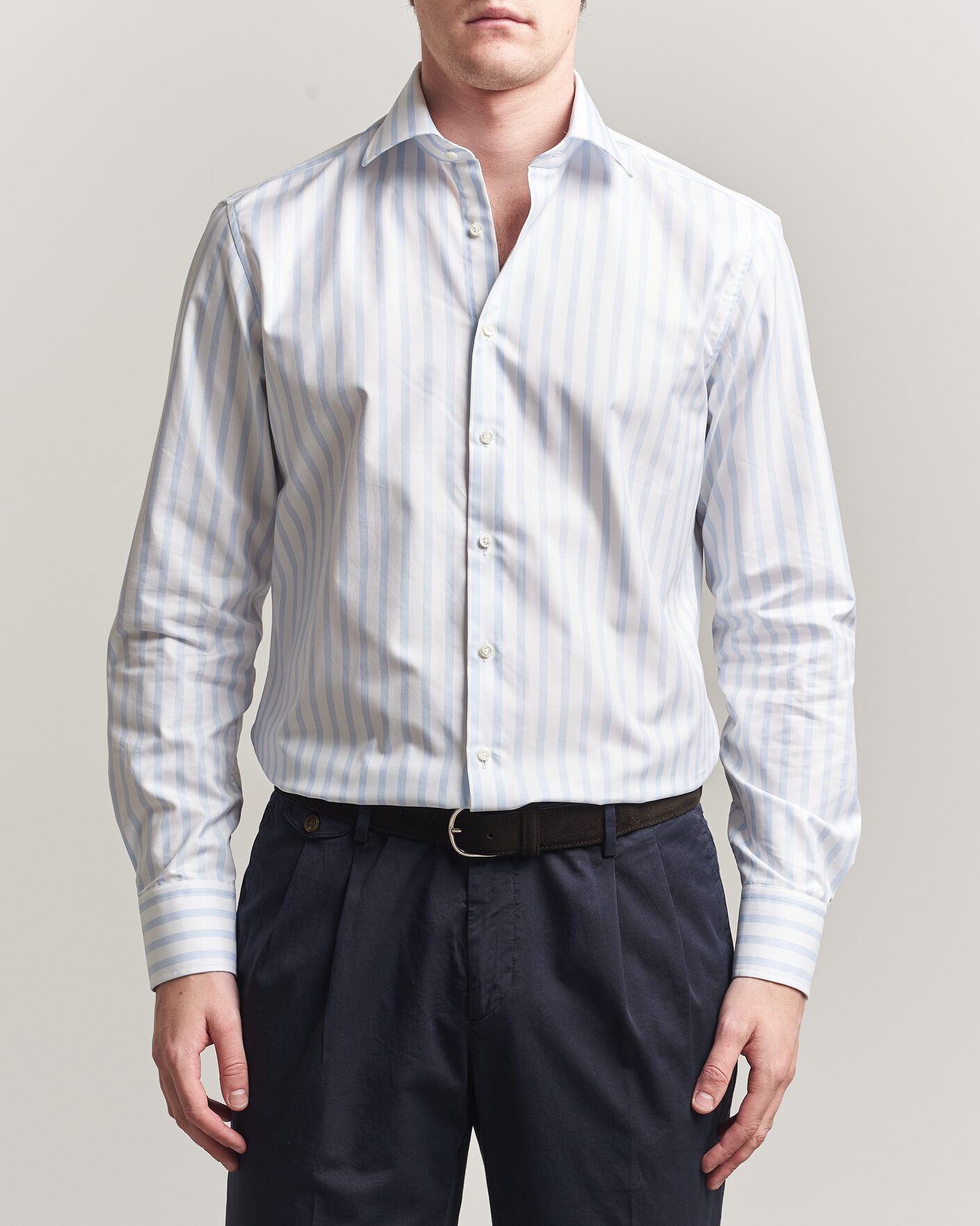Herre | Skjorter | Stenströms | Regular Wide Stripe Twill Shirt Light Blue