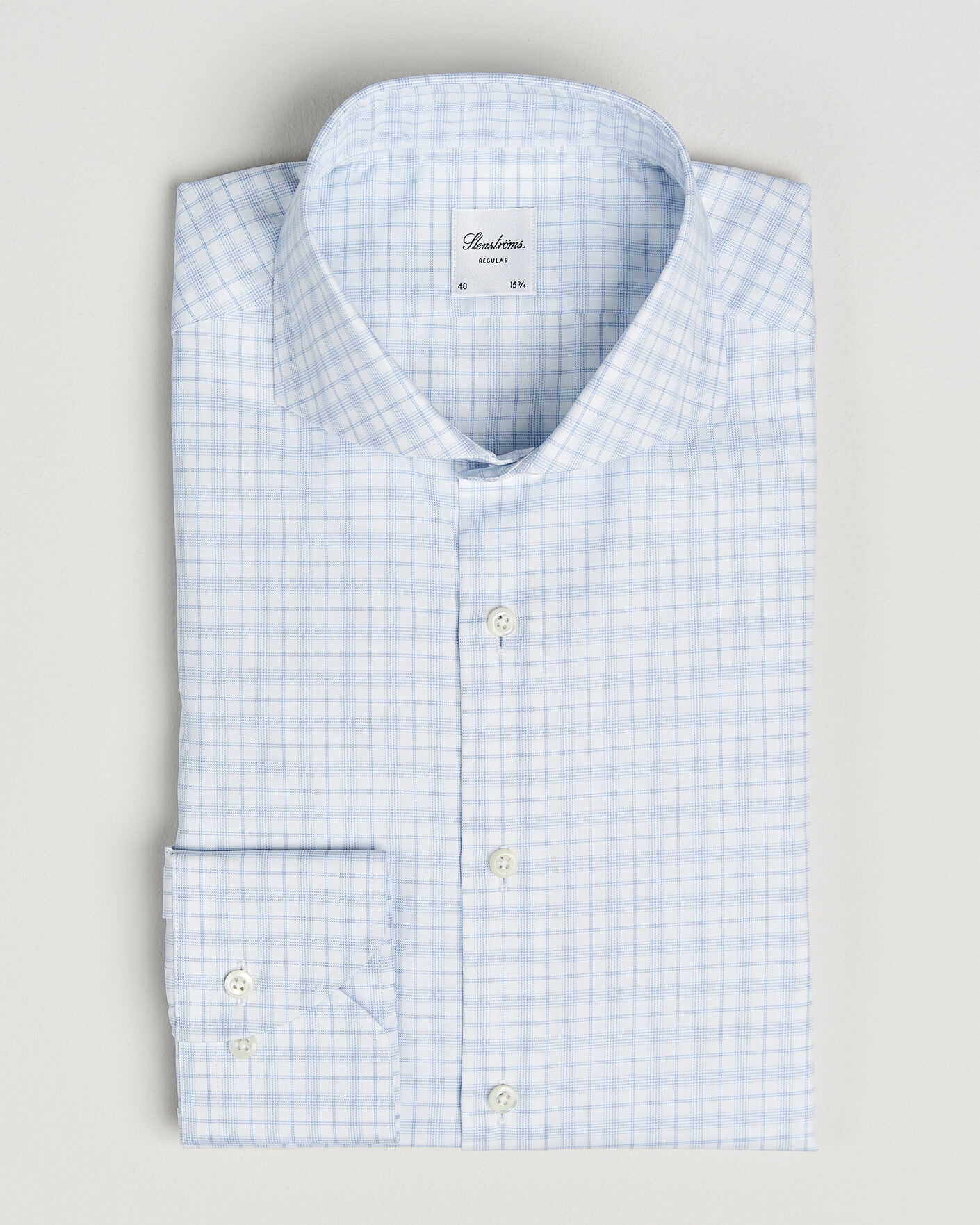 Herre | Skjorter | Stenströms | Regular Fit Checked Twill Shirt Light Blue