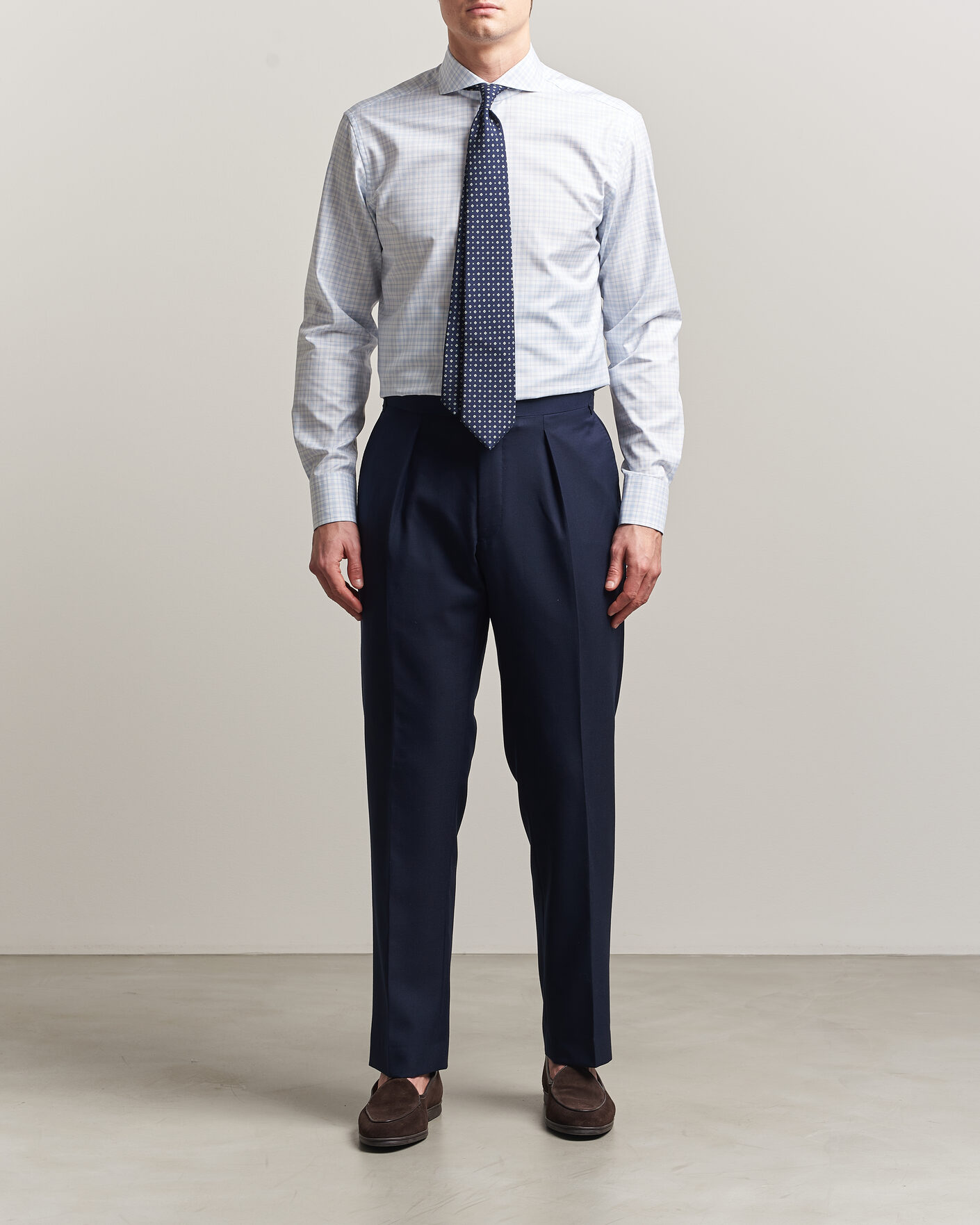 Herre | Skjorter | Stenströms | Regular Fit Checked Twill Shirt Light Blue