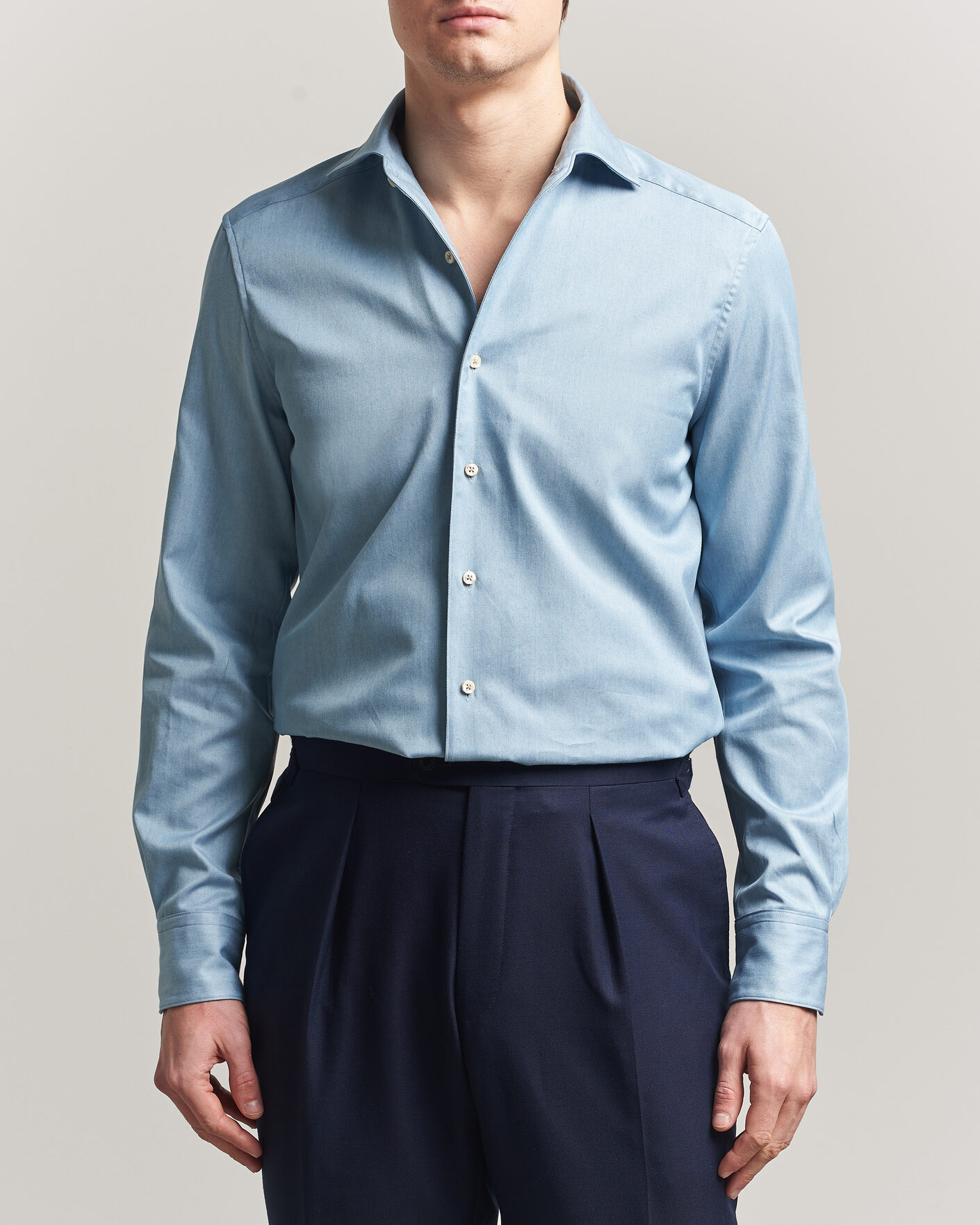 Herre | Skjorter | Stenströms | 1899 Slim One Piece Washed Denim Shirt Blue