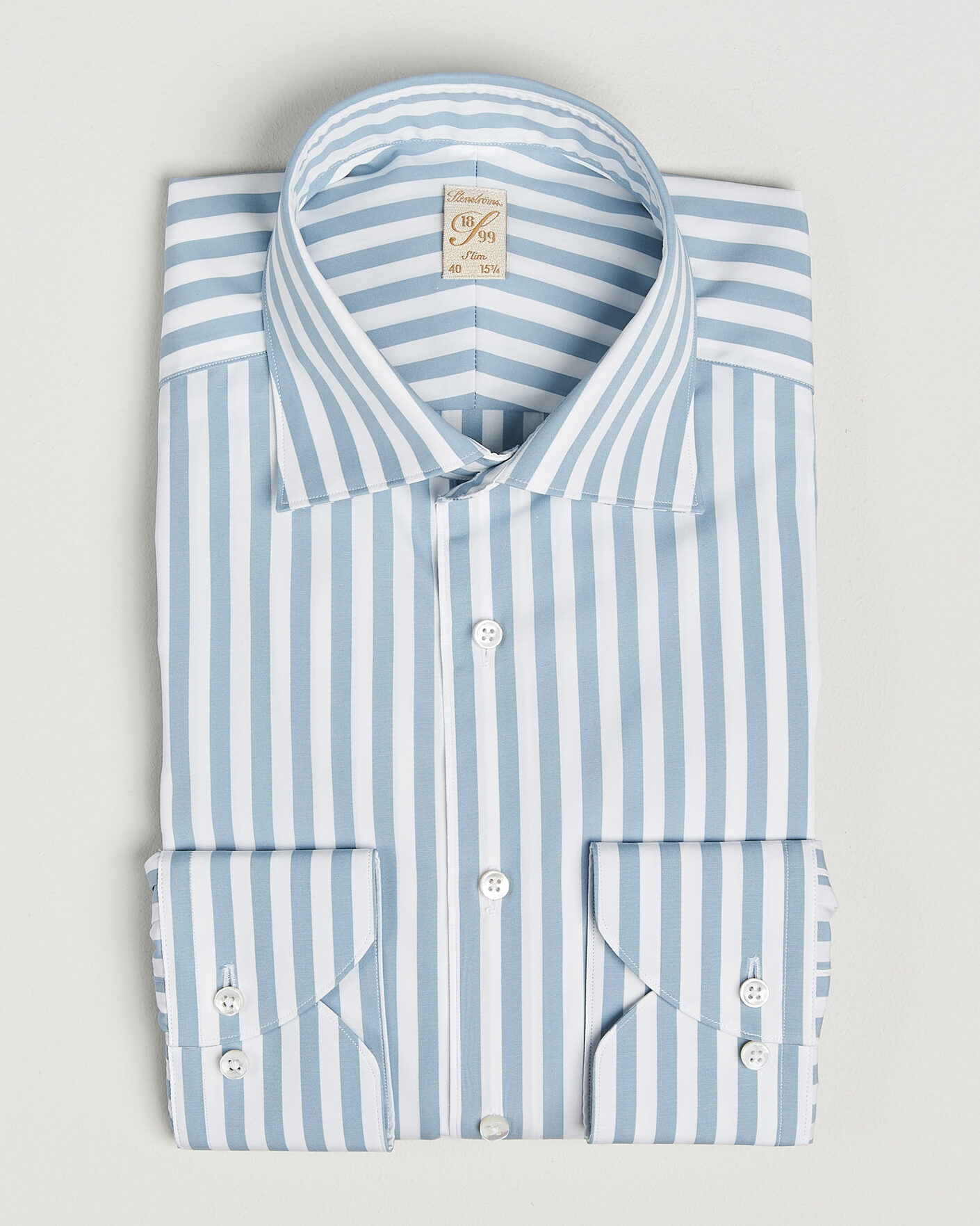 Herre | Skjorter | Stenströms | 1899 Cotton Twill Striped Shirt Blue