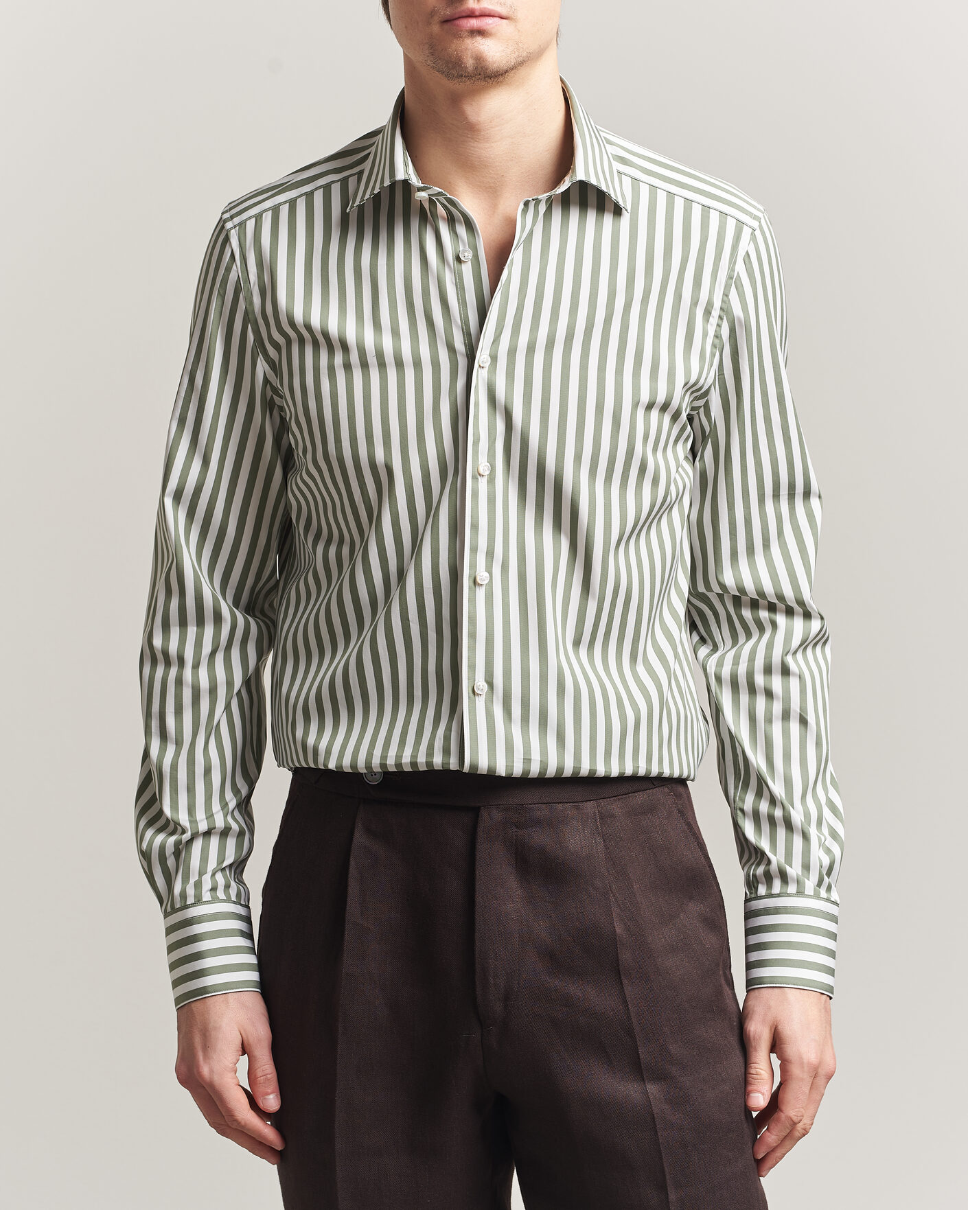 Herre | Skjorter | Stenströms | 1899 Cotton Twill Striped Shirt Green
