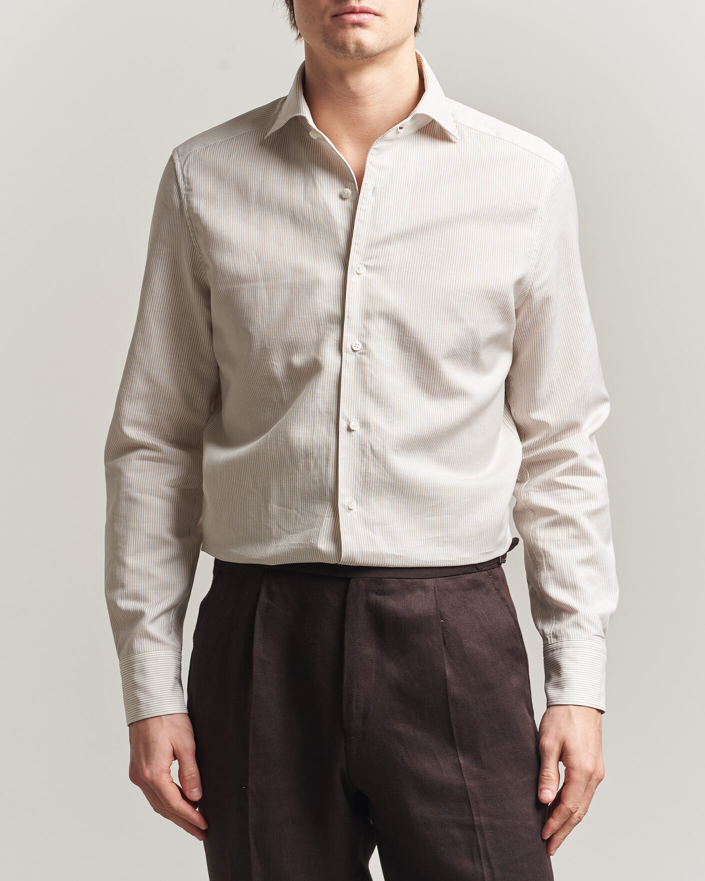 Herre | Skjorter | Stenströms | 1899 Cotton/Linen/Silk Striped Shirt Beige
