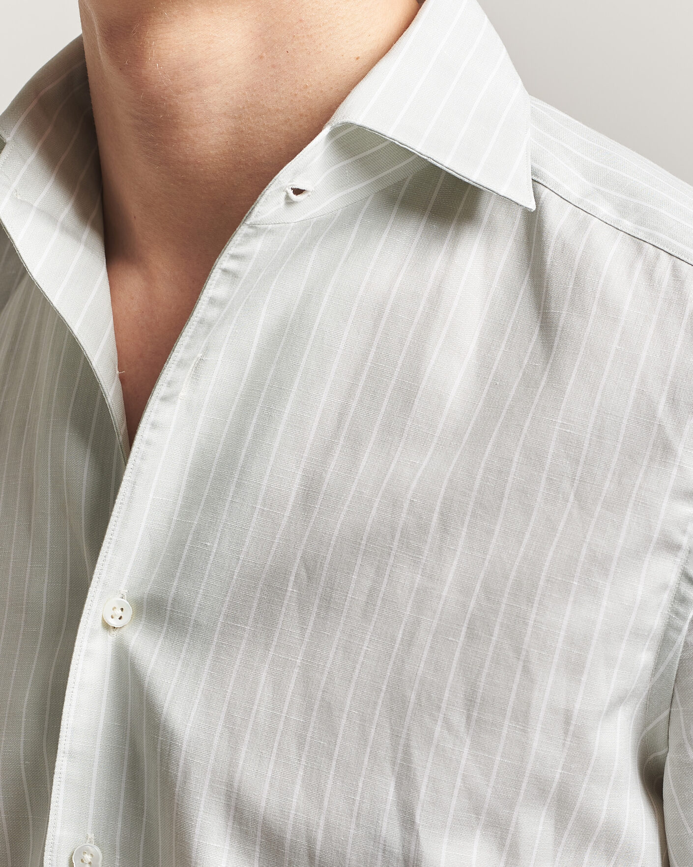 Herre | Skjorter | Stenströms | 1899 Cotton/Linen/Silk Striped Shirt Green