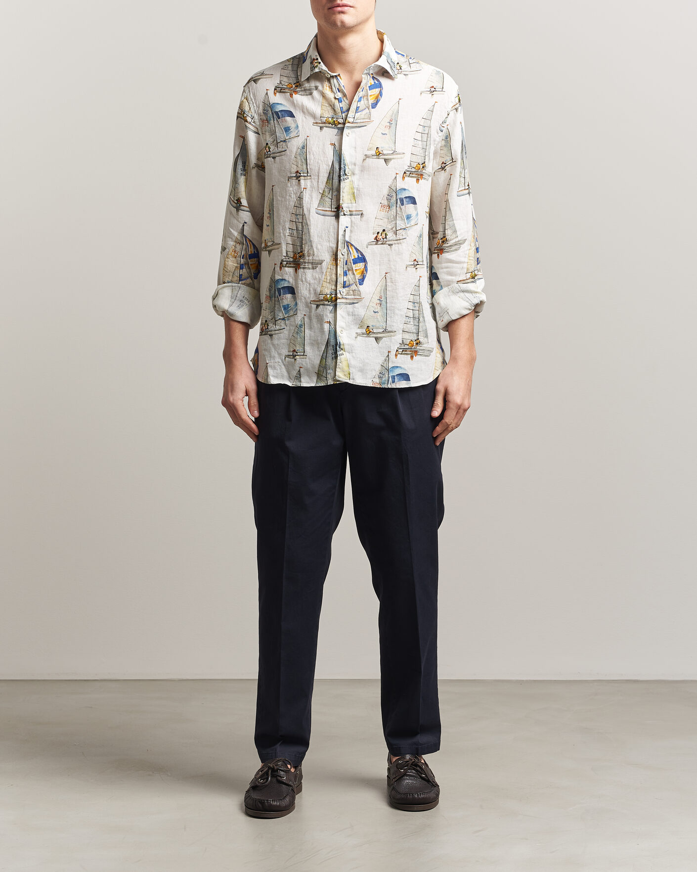 Herre | Skjorter | Stenströms | Regular Fit Printed Sailing Linen Shirt White