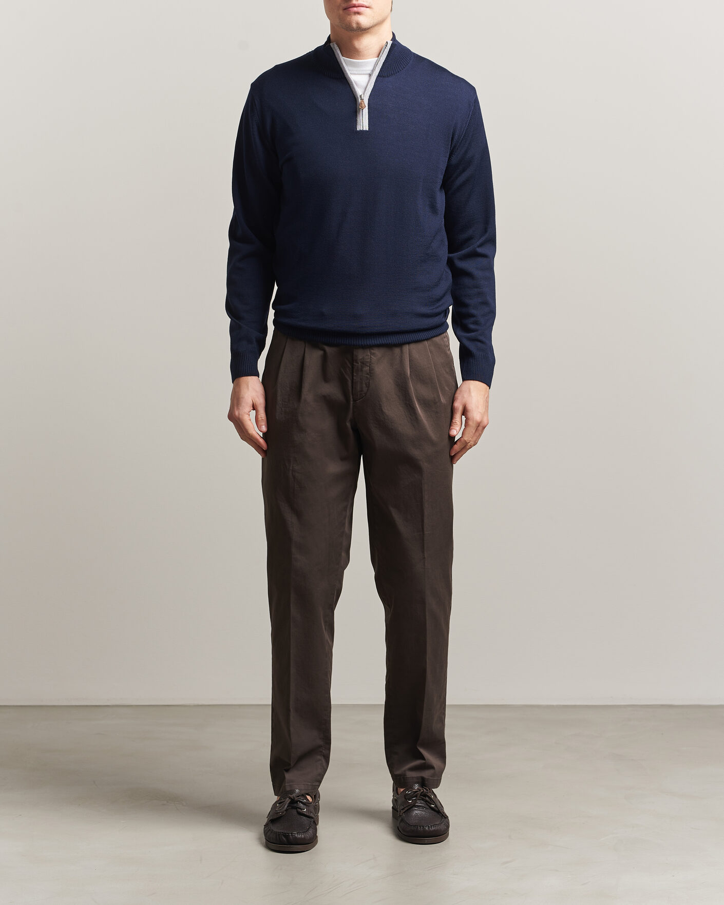 Herre | Gensere | Stenströms | Merino Contrast Half-Zip Navy
