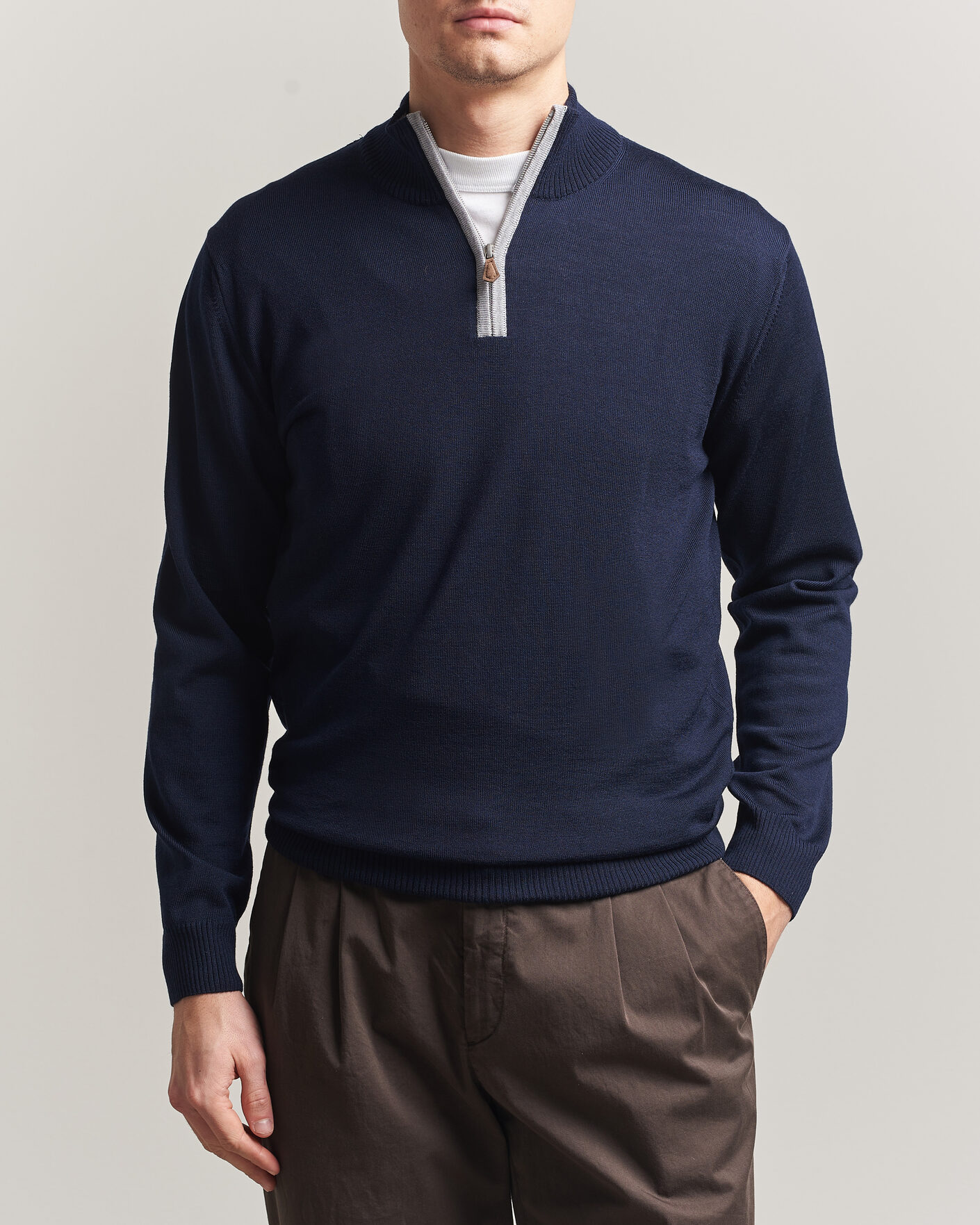 Herre | Gensere | Stenströms | Merino Contrast Half-Zip Navy