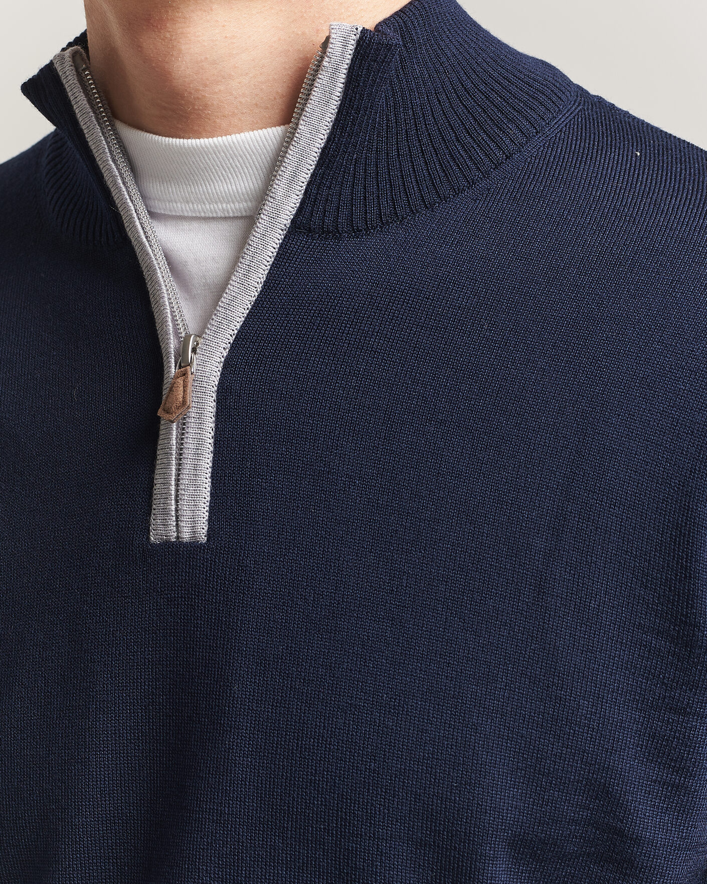Herre | Gensere | Stenströms | Merino Contrast Half-Zip Navy