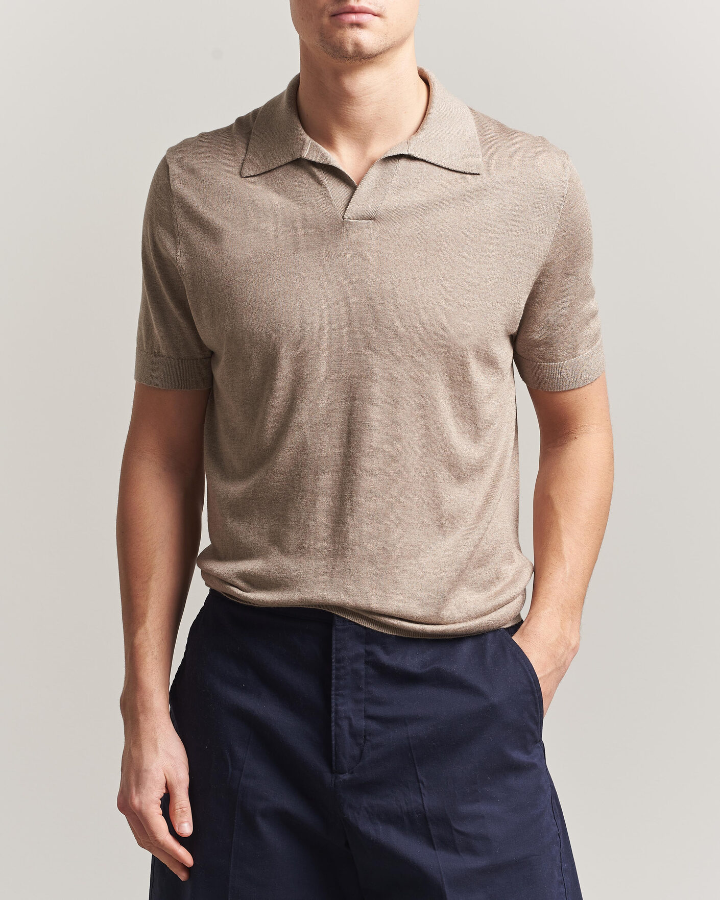 Herre | Pikéer | Stenströms | Silk/Cashmere Polo Taupe