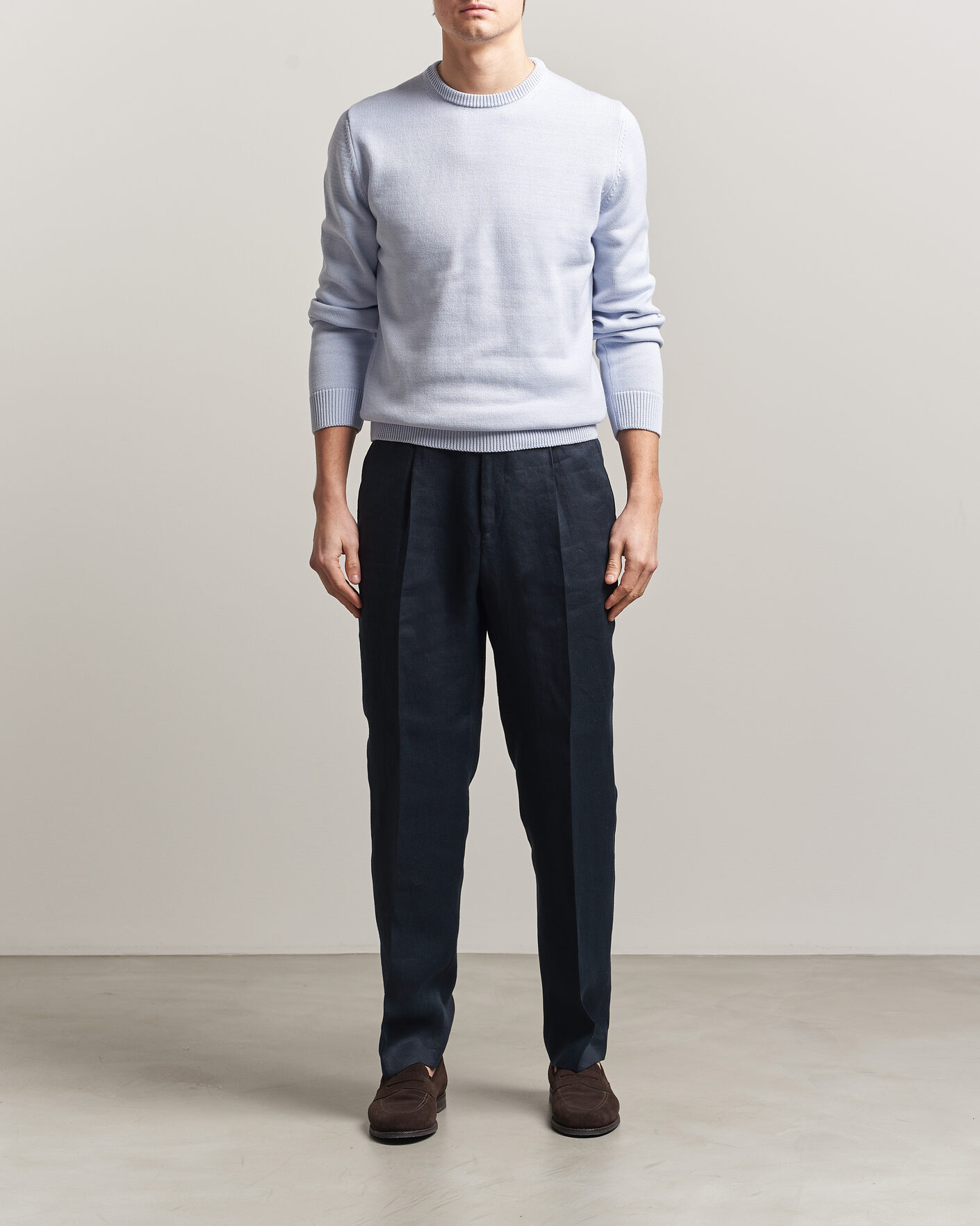 Herre | Gensere | Stenströms | Organic Cotton Knitted Sweater Light Blue