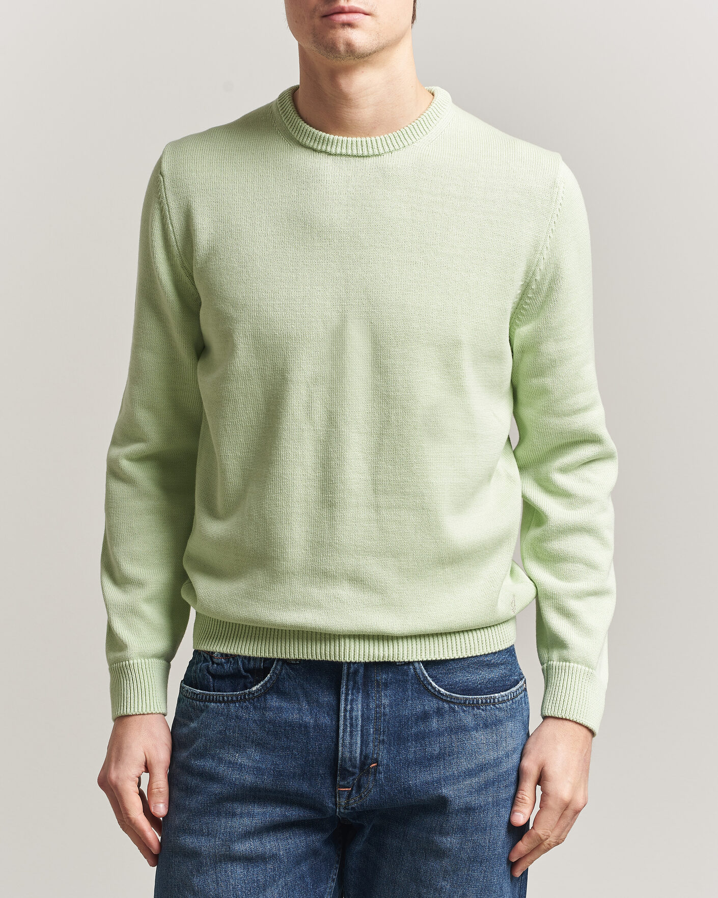 Herre | Gensere | Stenströms | Organic Cotton Knitted Sweater Light Green