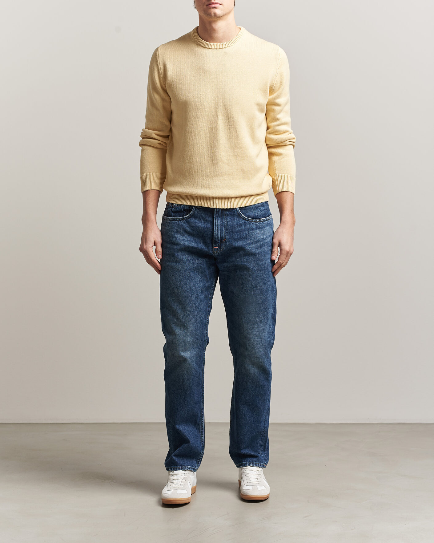 Herre | Gensere | Stenströms | Organic Cotton Knitted Sweater Light Yellow