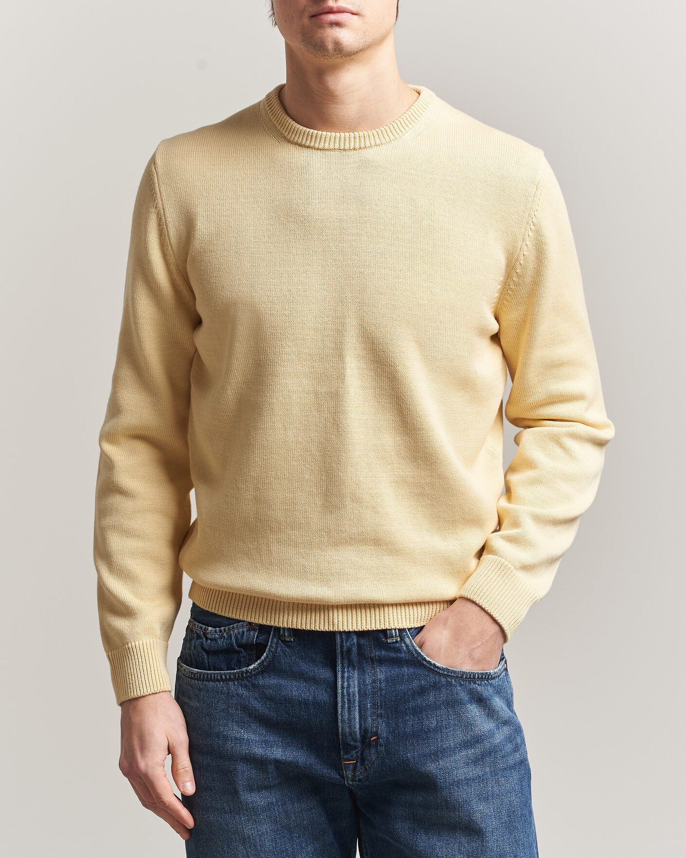 Herre | Gensere | Stenströms | Organic Cotton Knitted Sweater Light Yellow